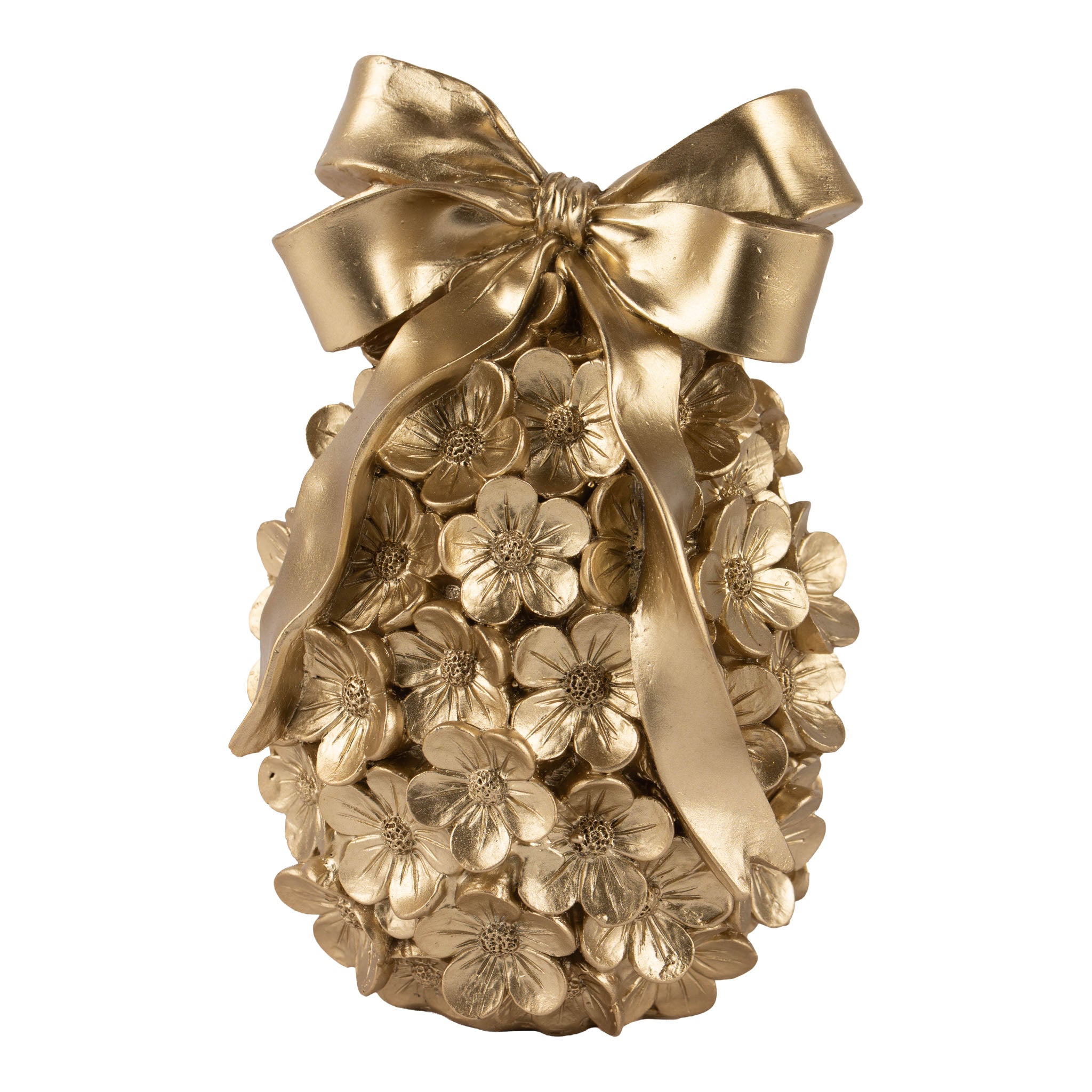 18cm Champagne Floral Egg with Bow - Seasonal Decor
