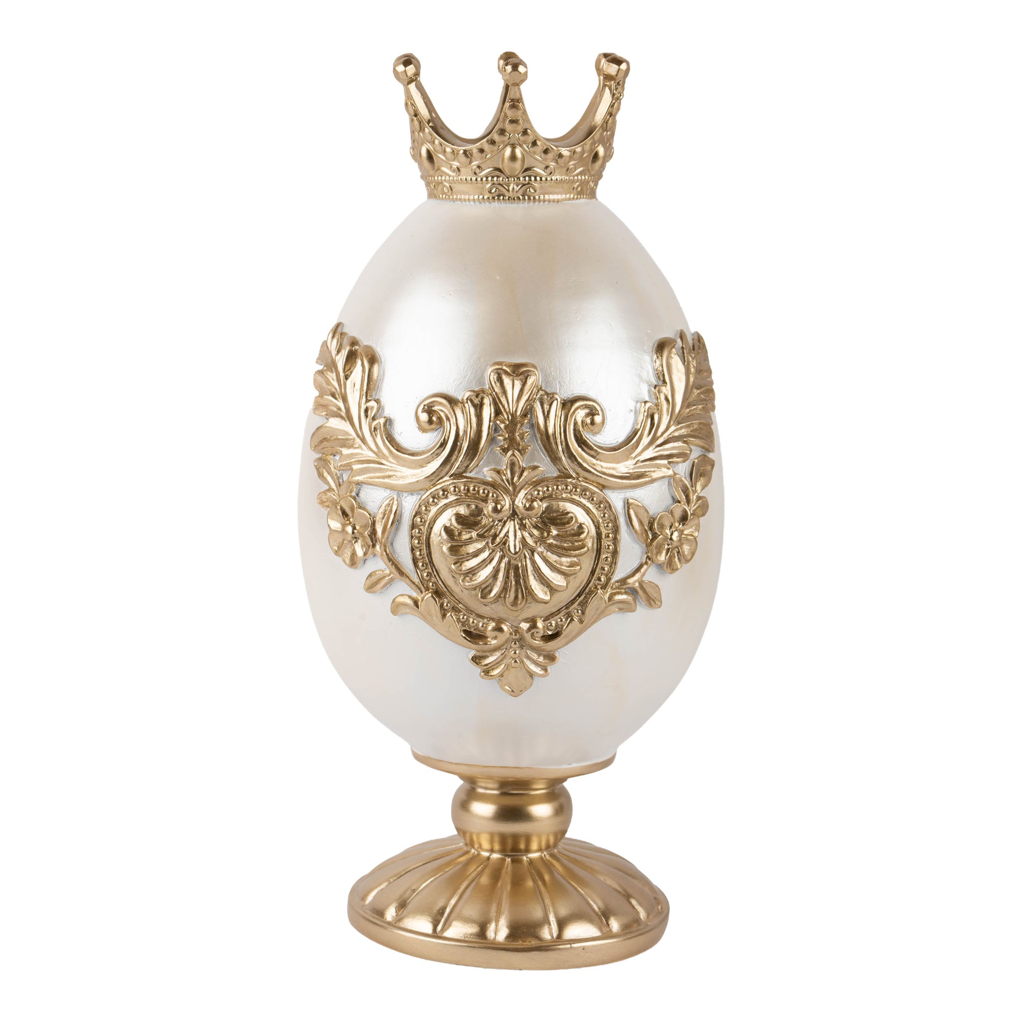 25cm Pearl & Champagne Egg Finial with Crown - Seasonal Decor