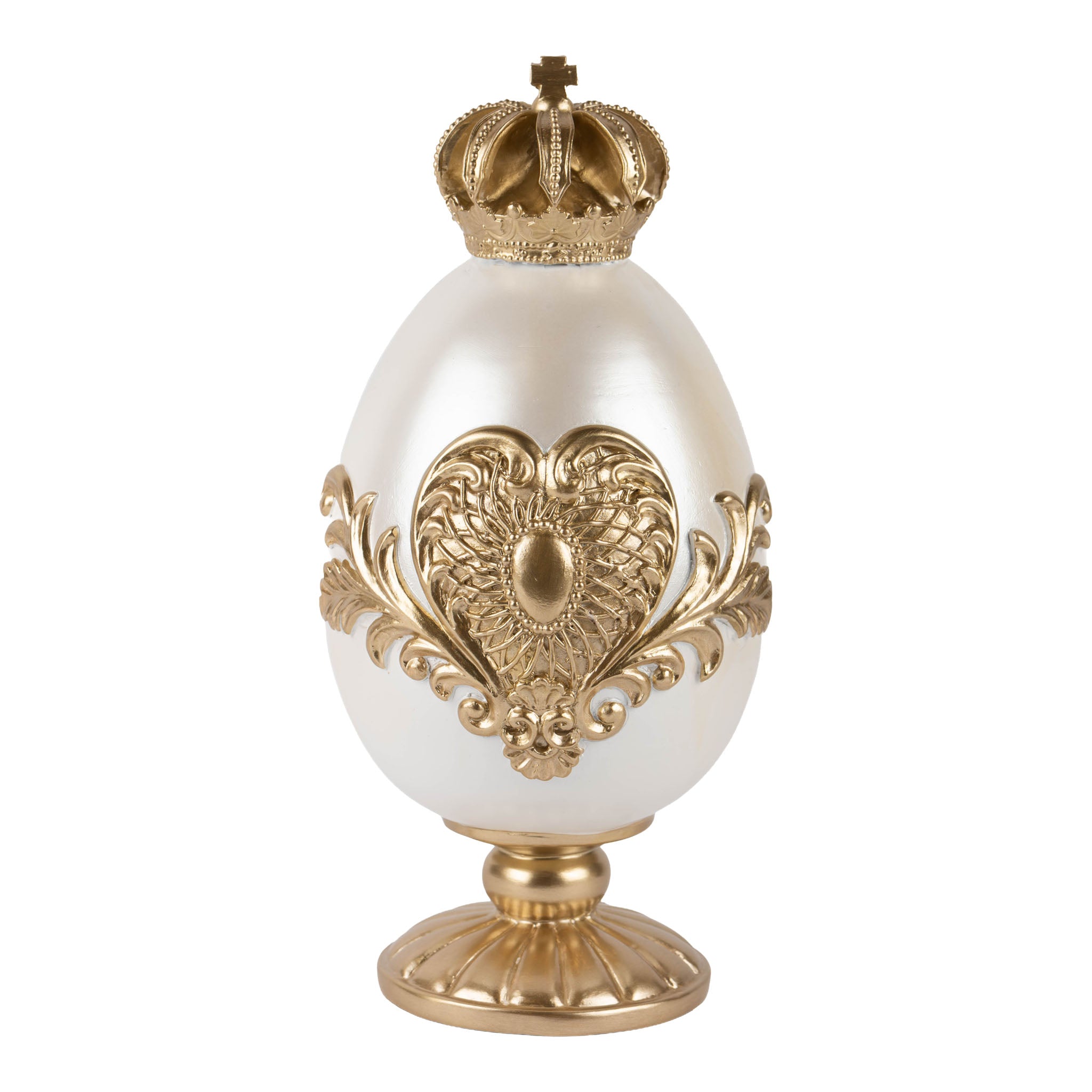 26cm Pearl & Champagne Egg Finial with Crown - Seasonal Decor