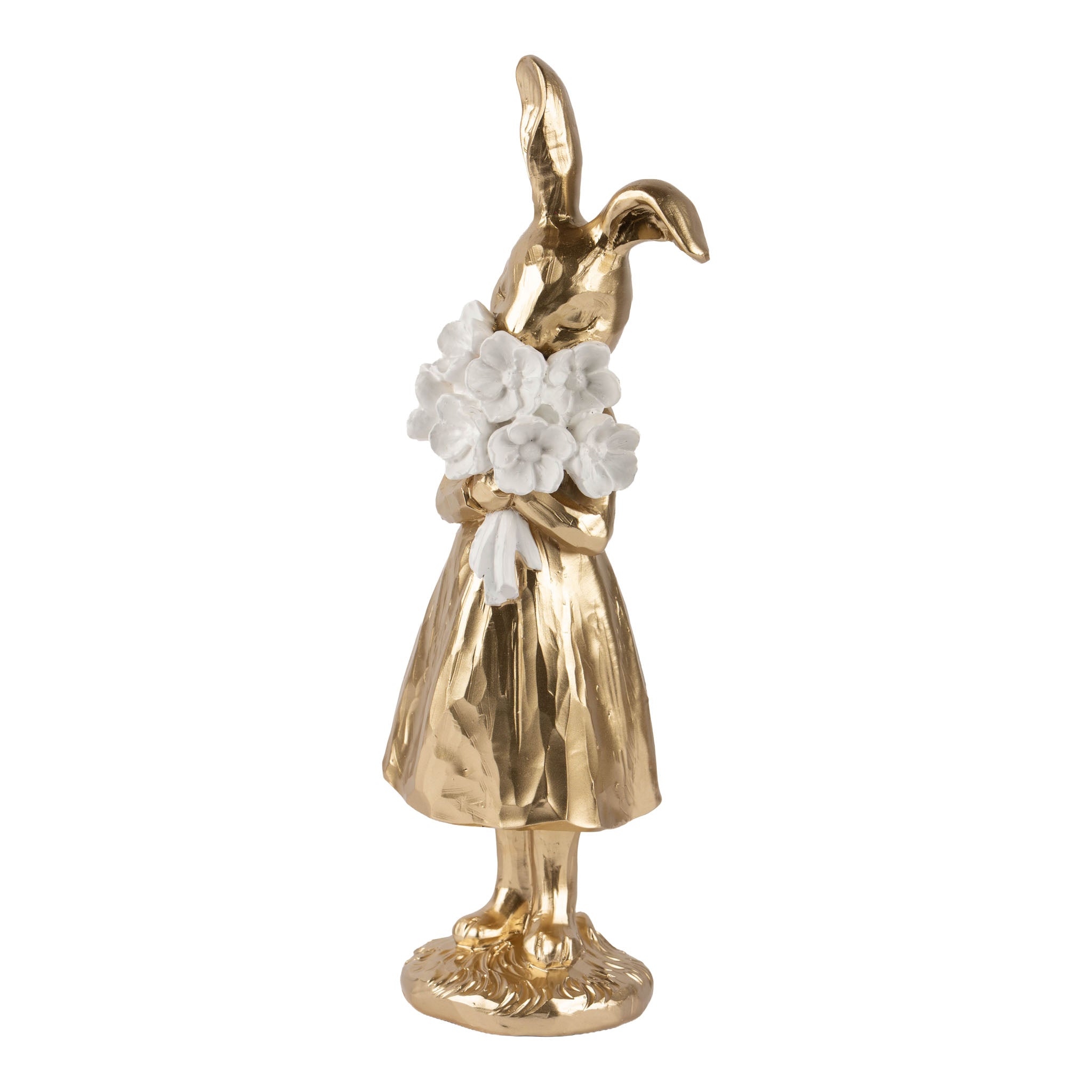 28cm Champagne Lady Bunny Holding Ivory Flowers - Seasonal Decor