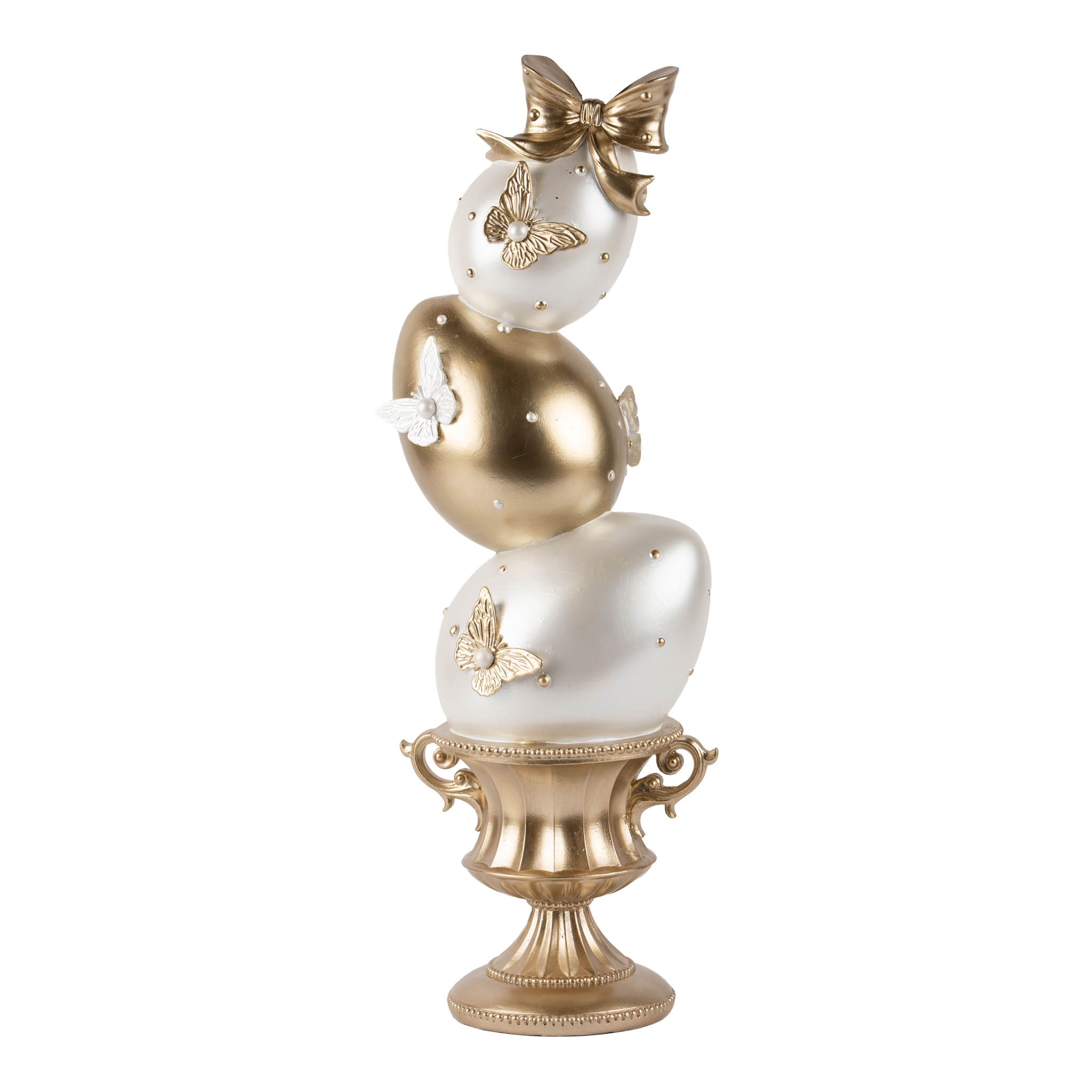 46cm Champagne & White Stacked Eggs with Butterflies - Seasonal Decor