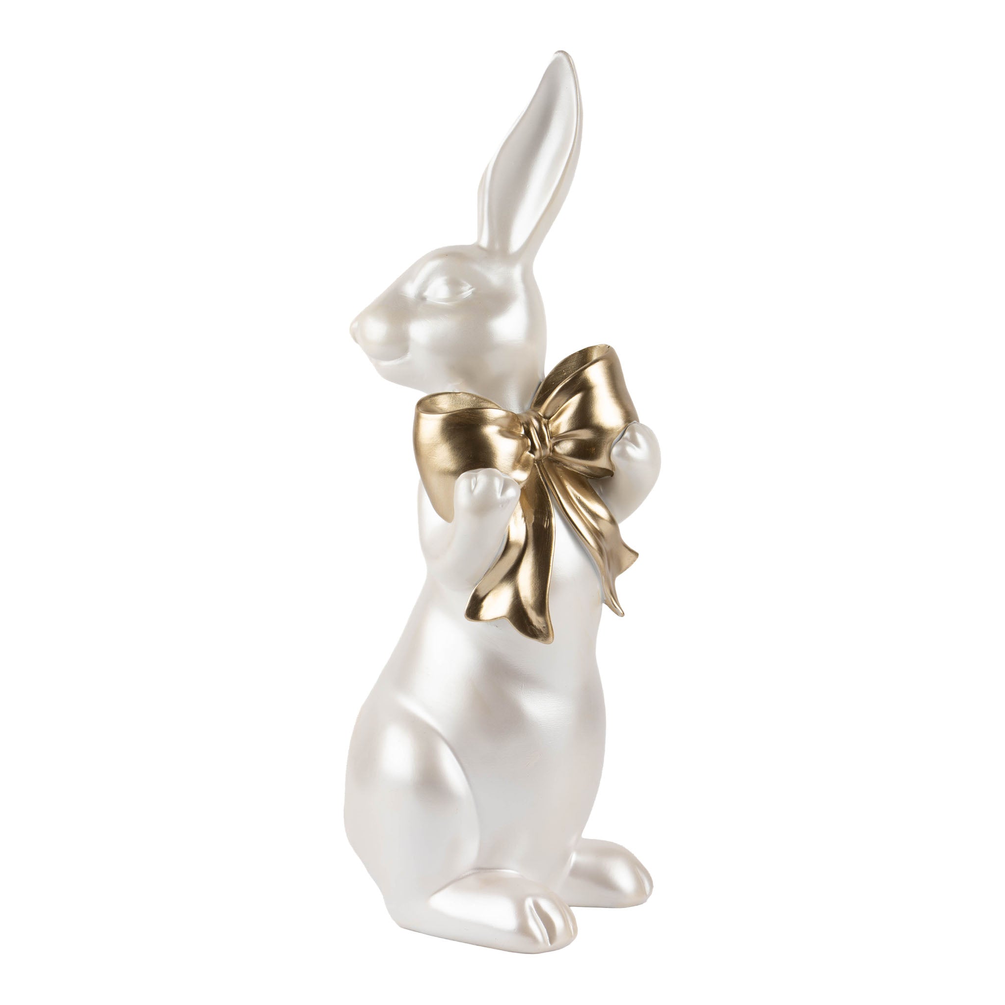 35cm Standing Pearl Bunny with Champagne Bow - Seasonal Decor