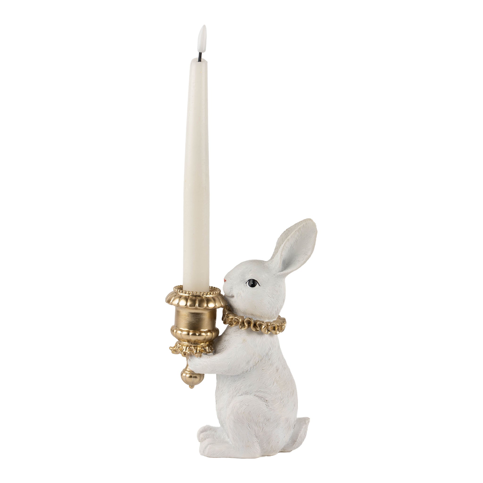 20cm Standing Ivory Bunny with Champagne Candle Holder - Seasonal Decor