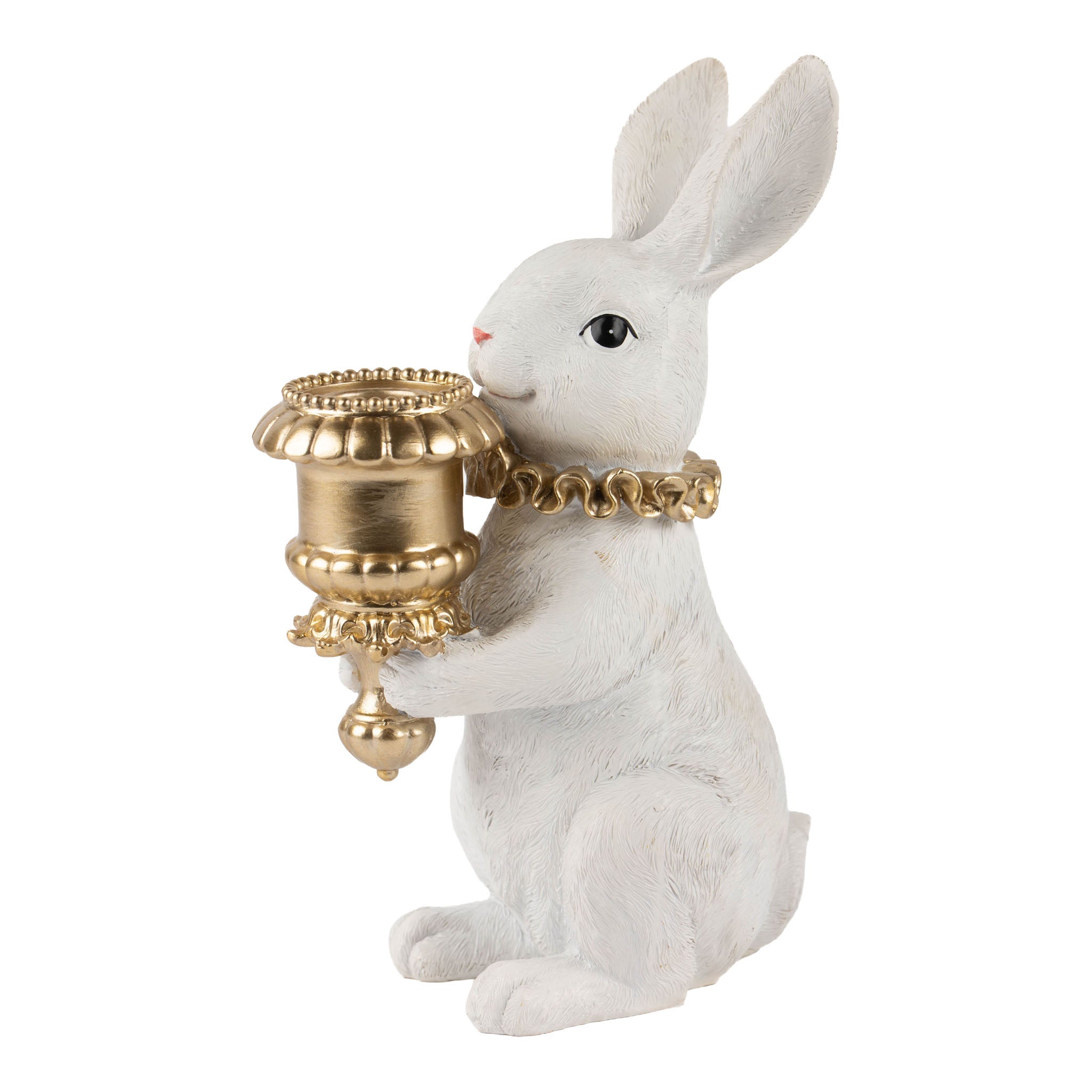 20cm Standing Ivory Bunny with Champagne Candle Holder - Seasonal Decor