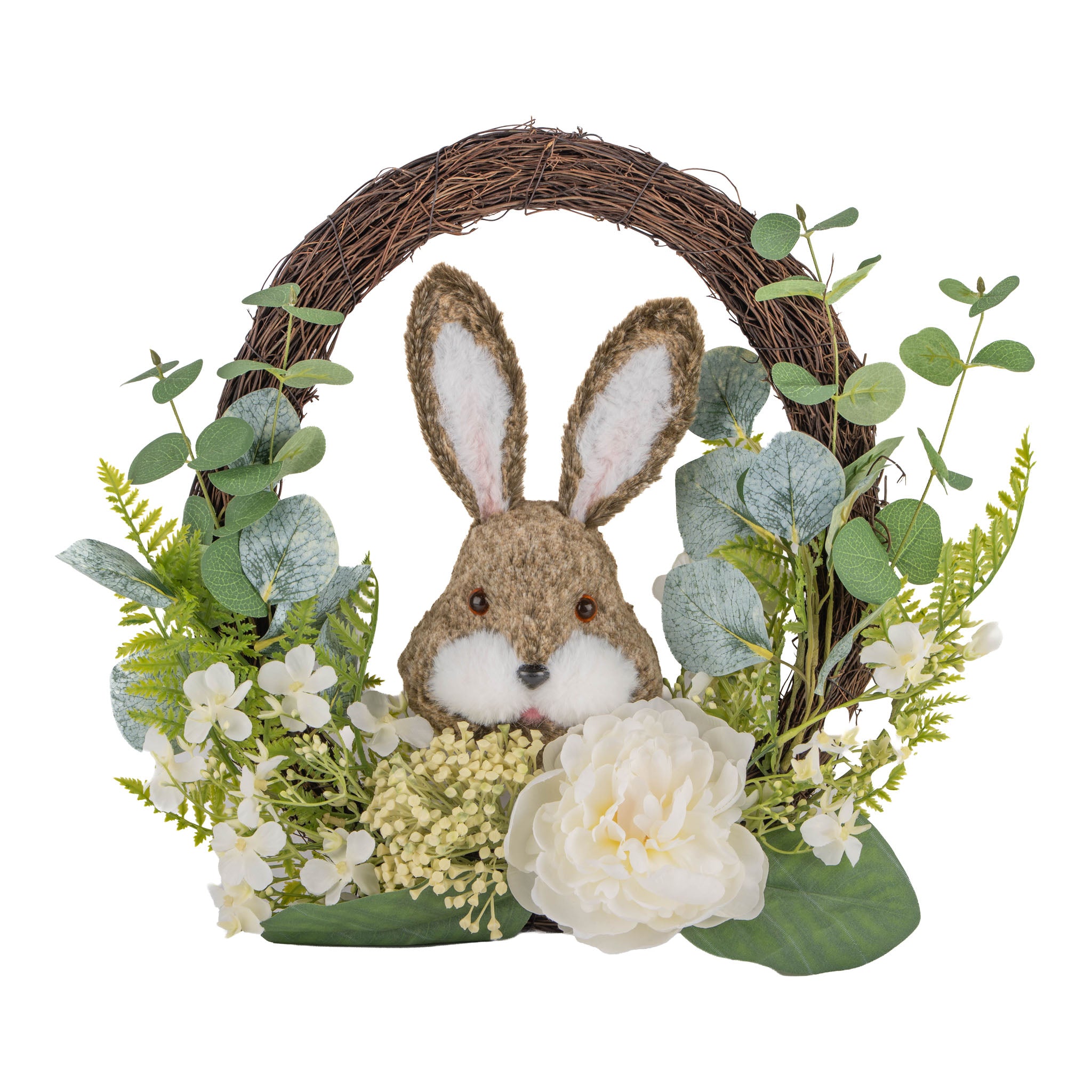 Natural Floral Bunny Hanging Wreath - Seasonal Decor