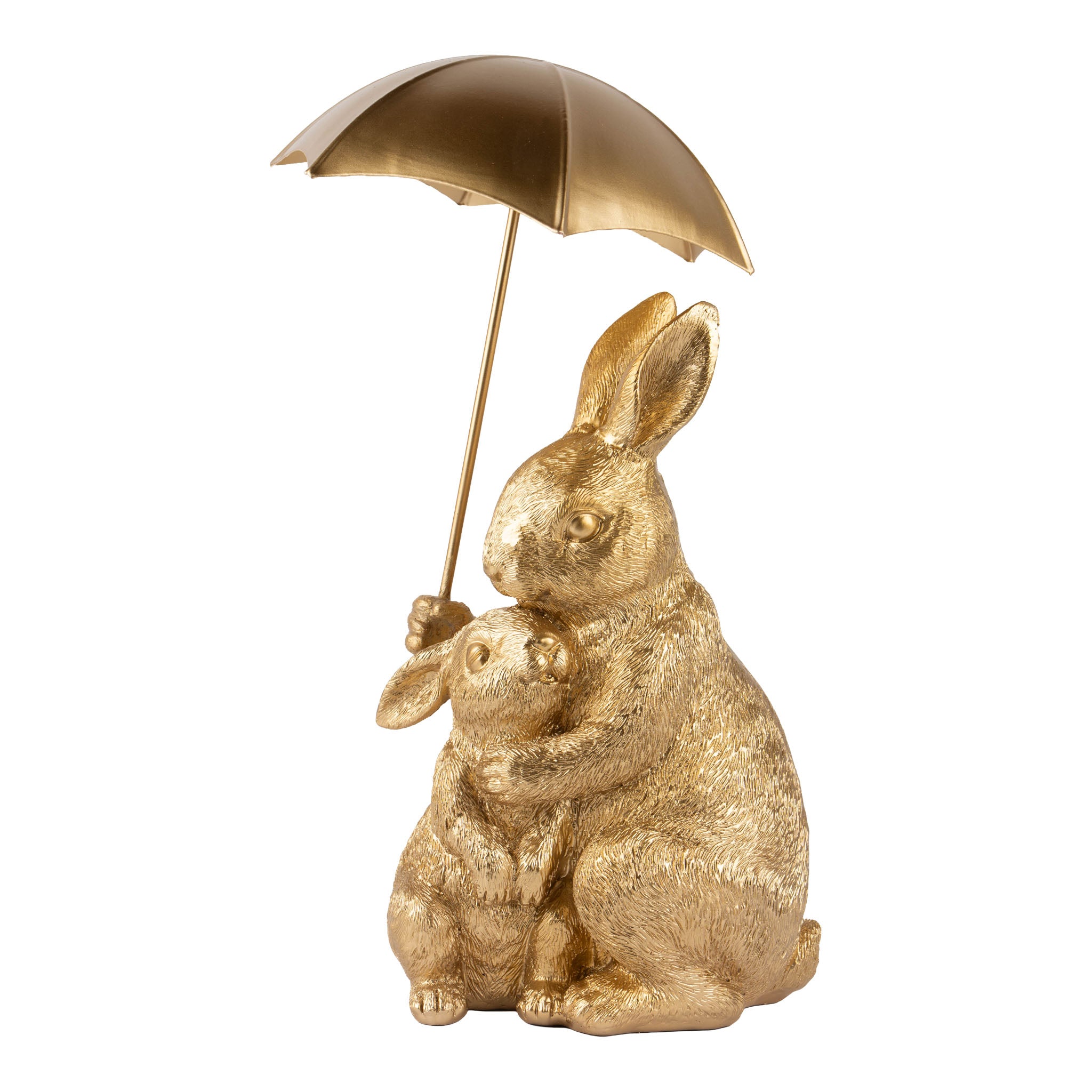 33cm Gold Bunny & Baby with Umbrella - Seasonal Decor
