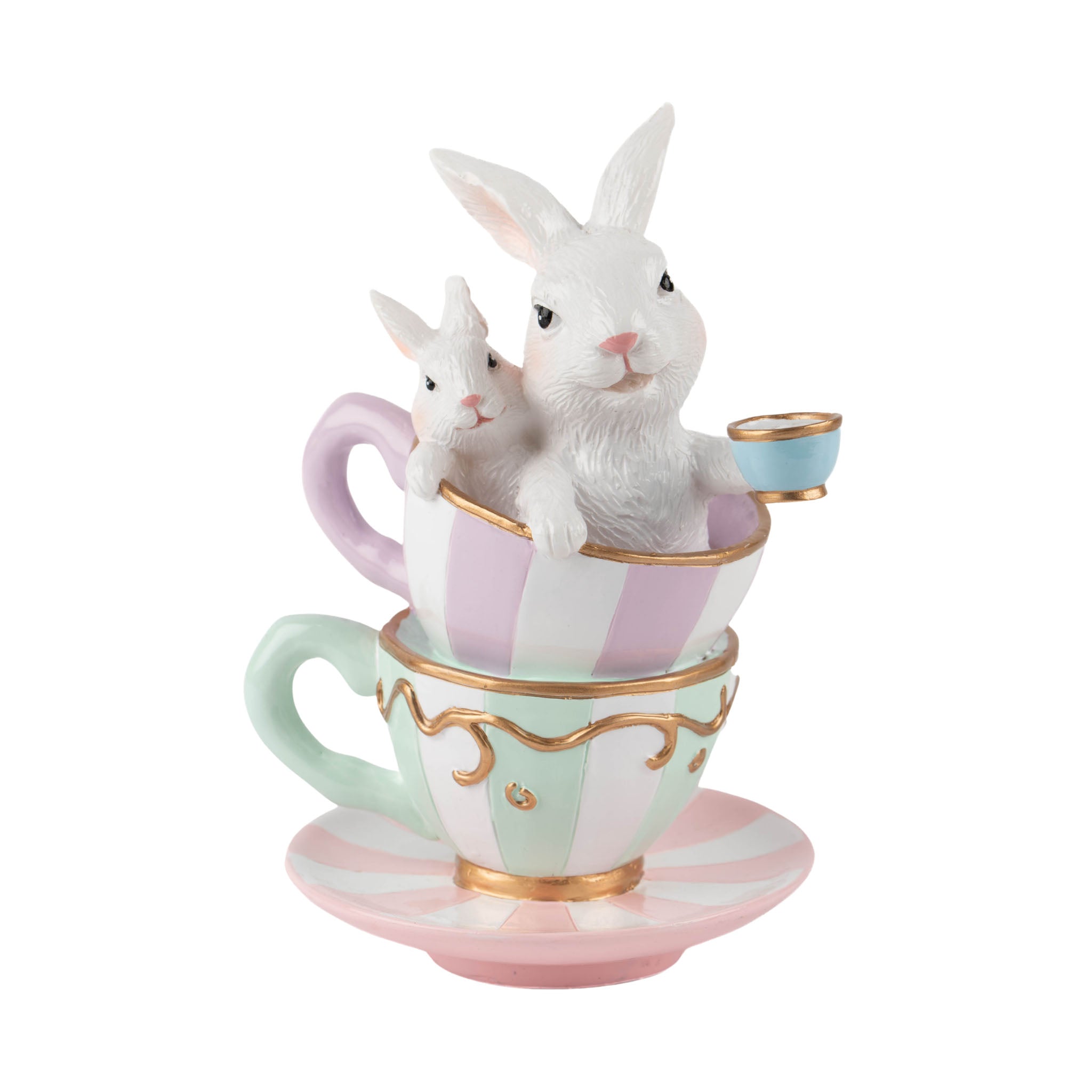 15cm Pastel Tea Cup Stack Bunny - Seasonal Decor
