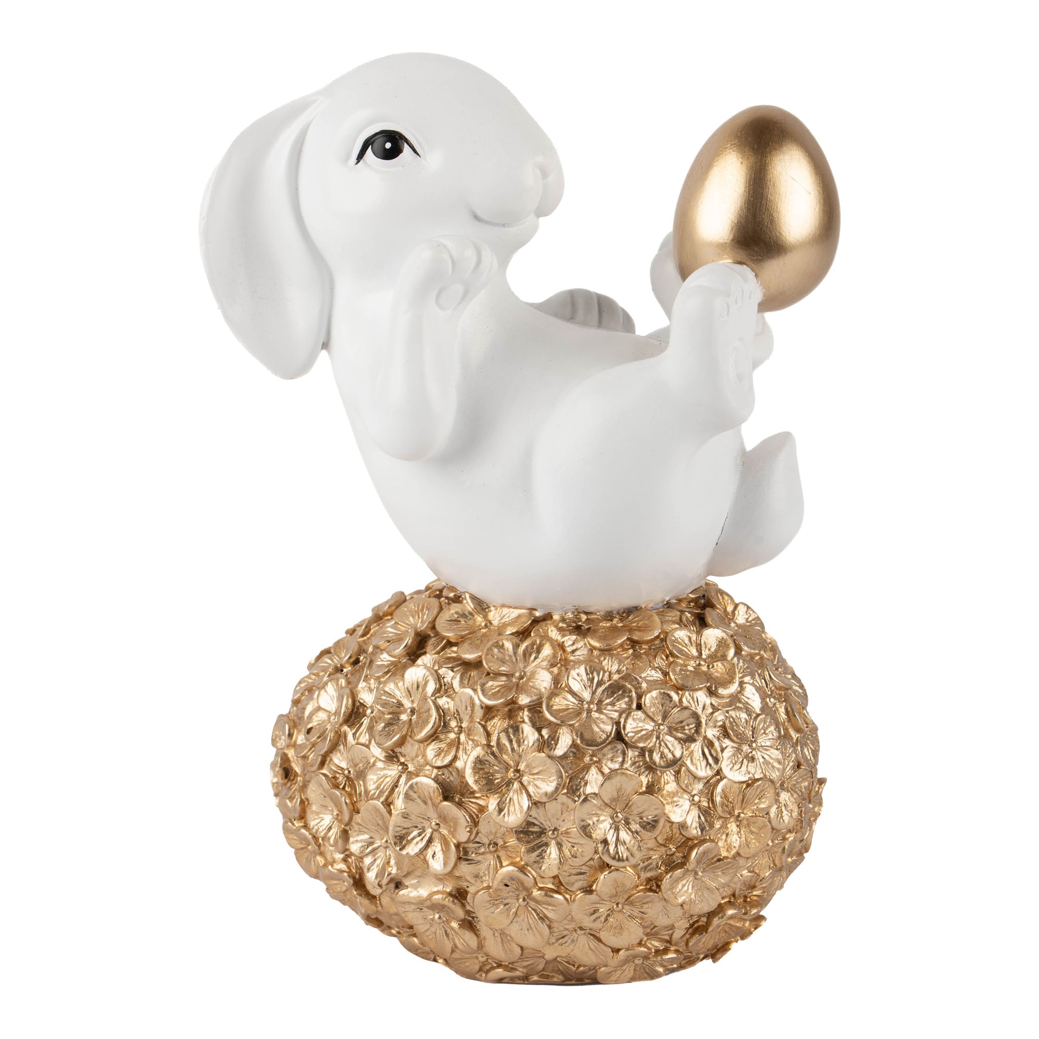 16cm Balancing Ivory Bunny with Champagne Eggs - Seasonal Decor