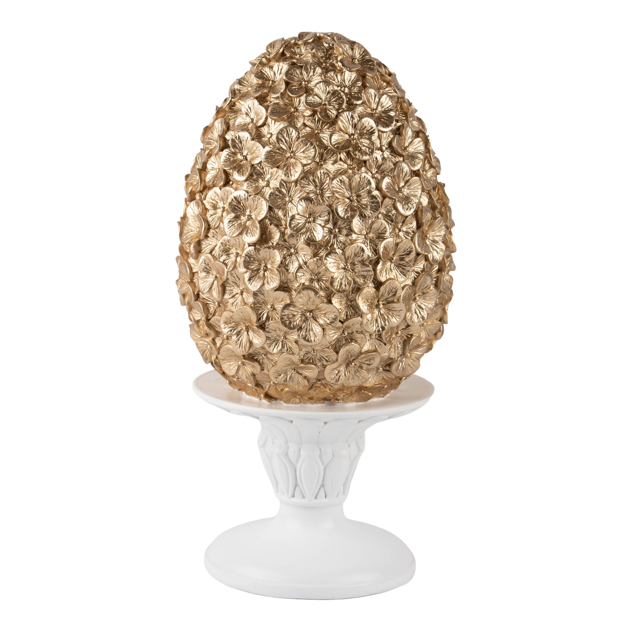 30cm Ivory Stand with Floral Champagne Egg - Seasonal Decor