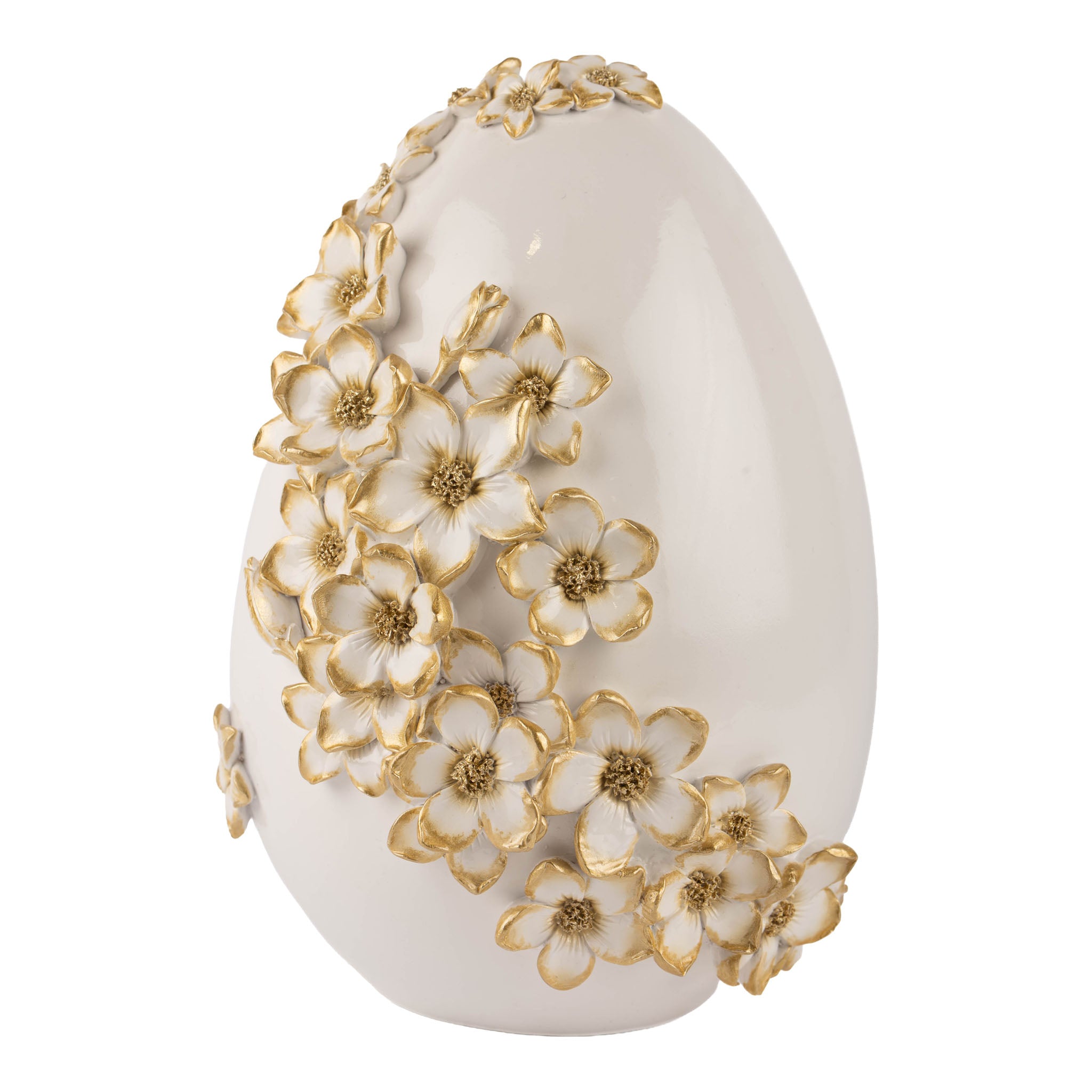 23cm Ivory and Champagne Egg with Floral Design - Seasonal Decor