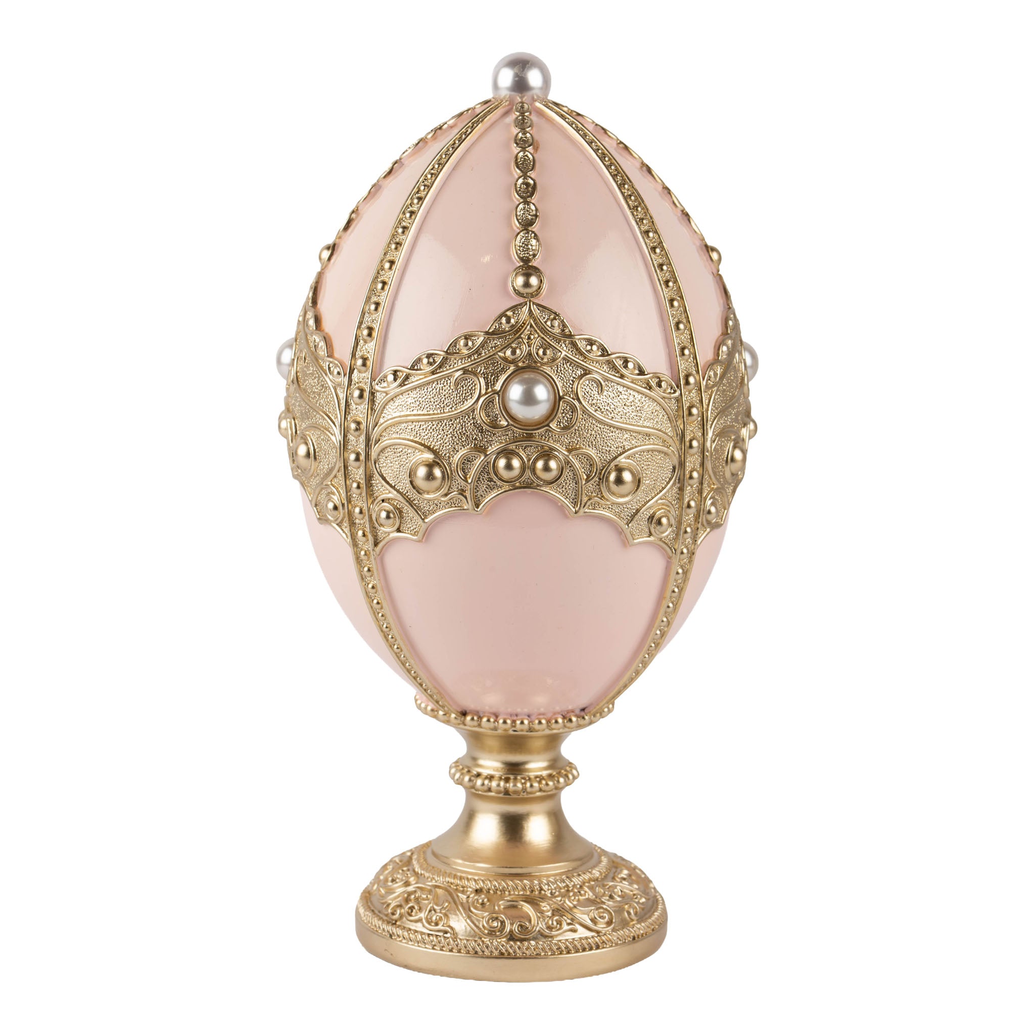 26cm Pink Egg on Champagne Stand with Accents - Seasonal Decor