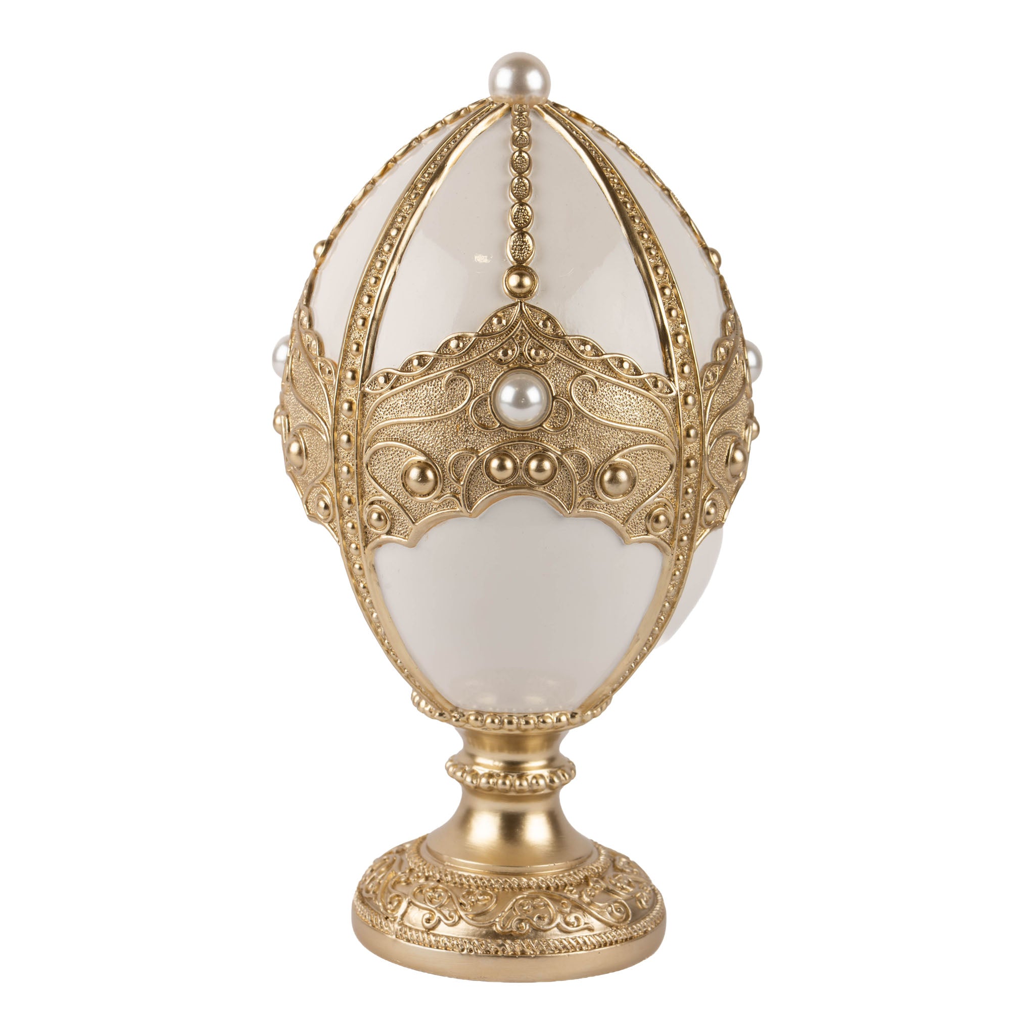26cm Ivory Egg on Champagne Stand with Accents - Seasonal Decor