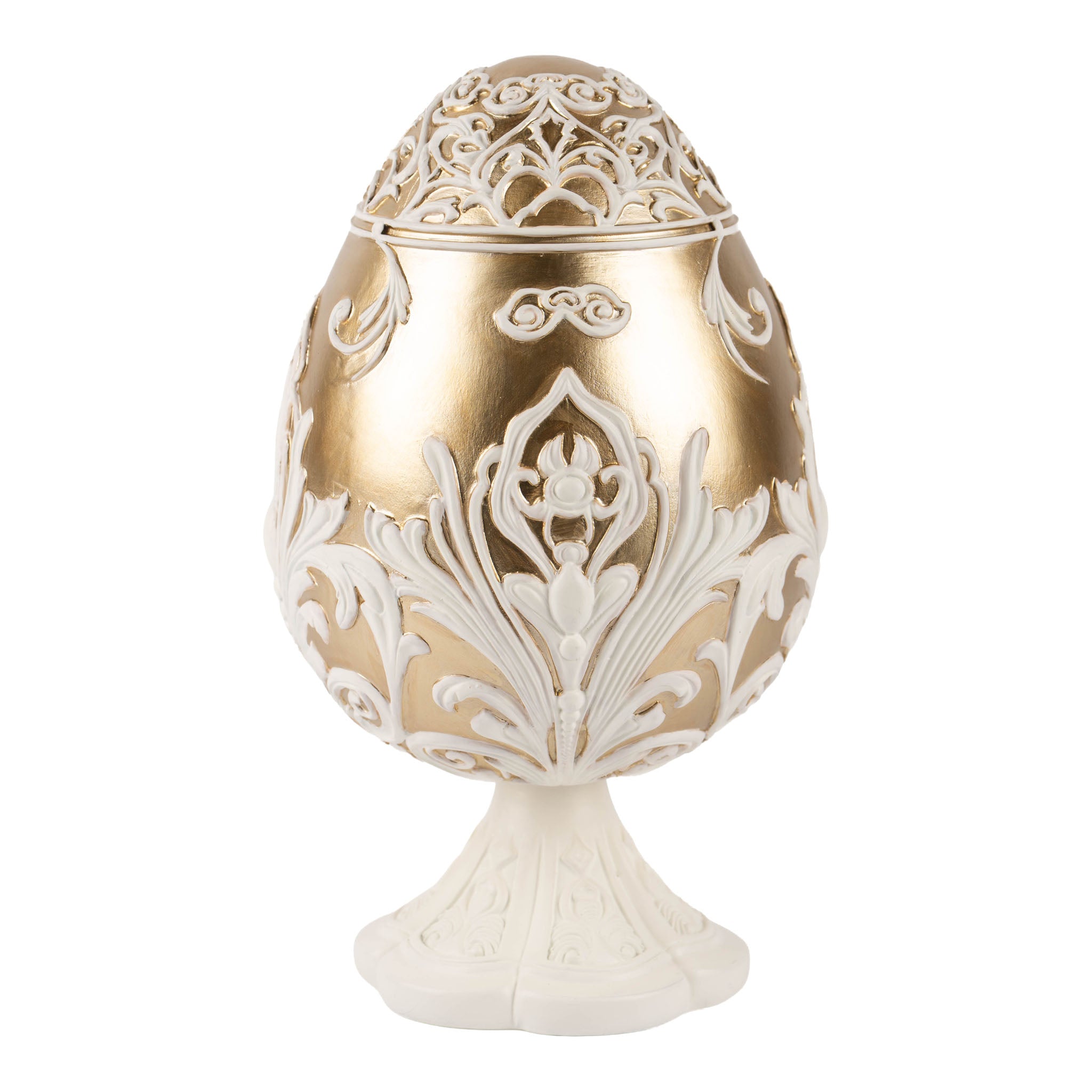22cm Ivory Egg on Champagne Stand with Accents - Seasonal Decor