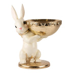 41cm Ivory and Gold Bunny W/Bowl - Seasonal Decor