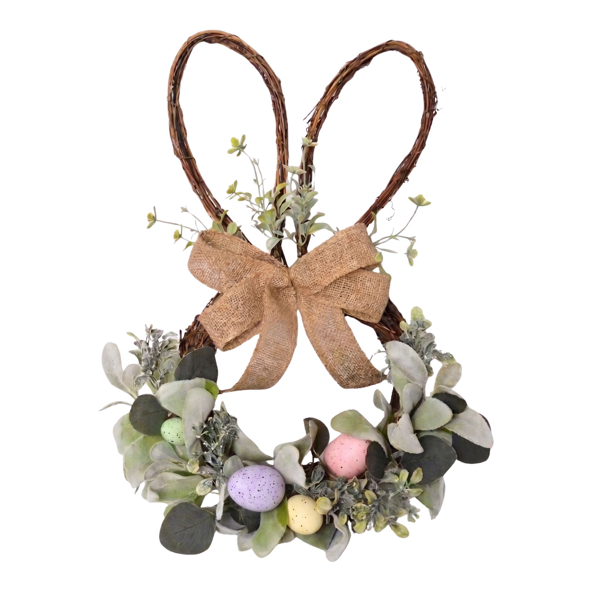 48cm Pastel Eggs and Bunny Ears Wreath - Seasonal Decor
