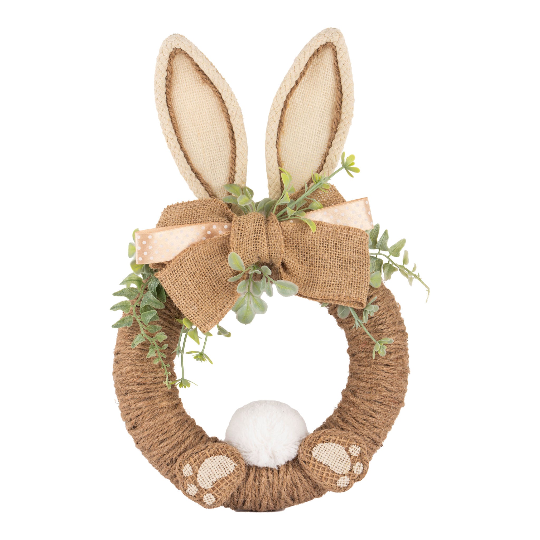 39cm Natural Bunny Ears Hanging Wreath - Seasonal Decor