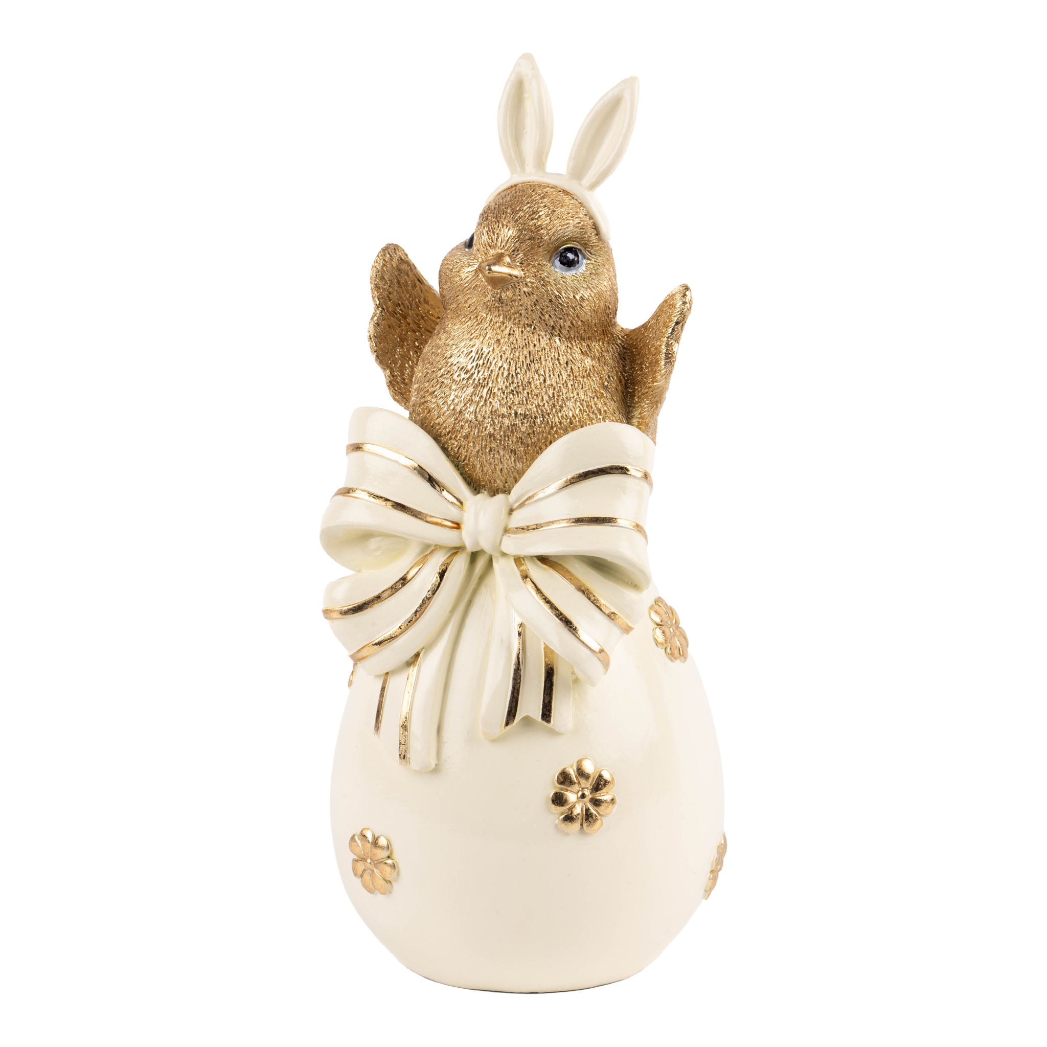23cm Luxe Ivory and Gold Chick on Ribbon Egg - Seasonal Decor