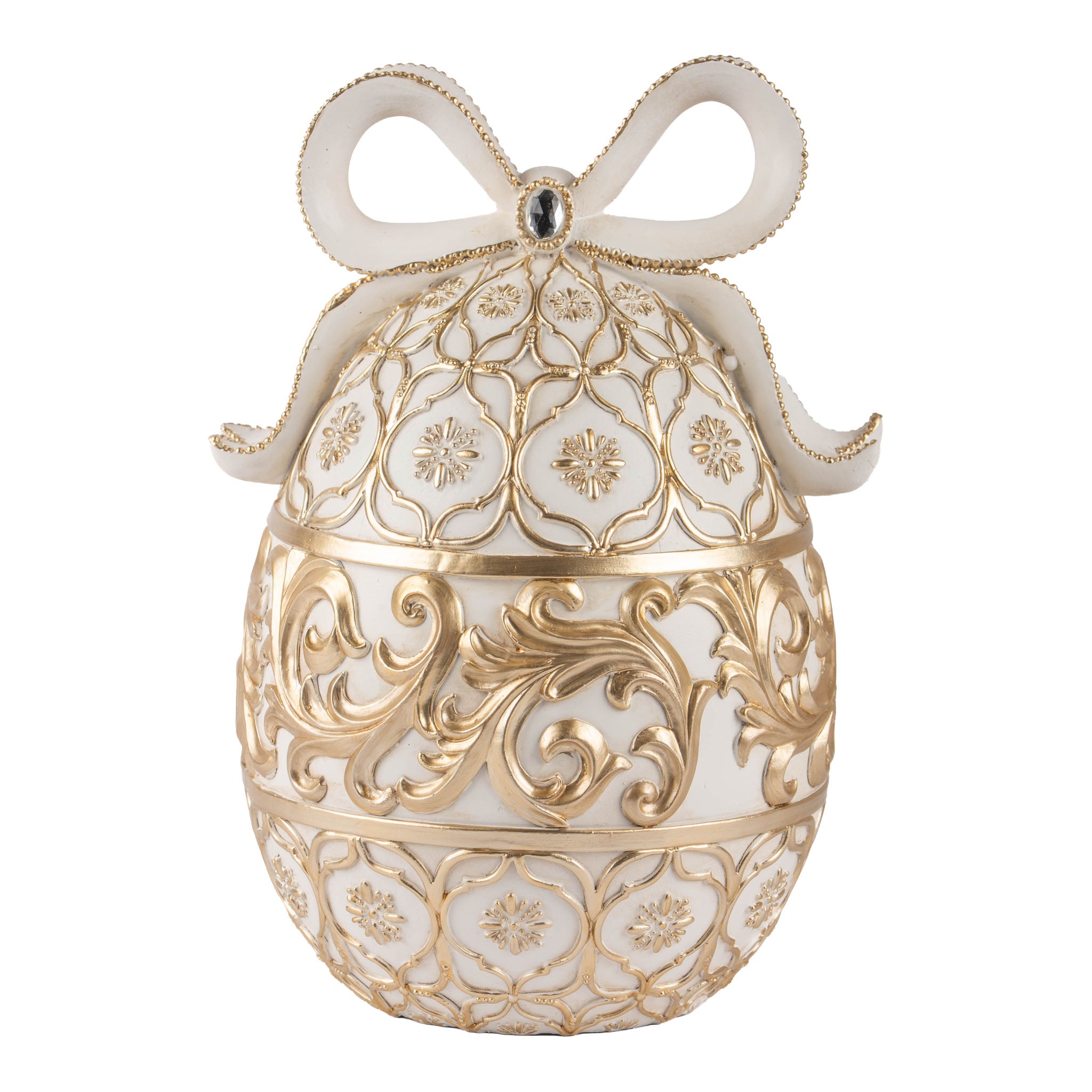 25cm Luxe Ivory and Gold Filigree Ribbon Egg - Seasonal Decor