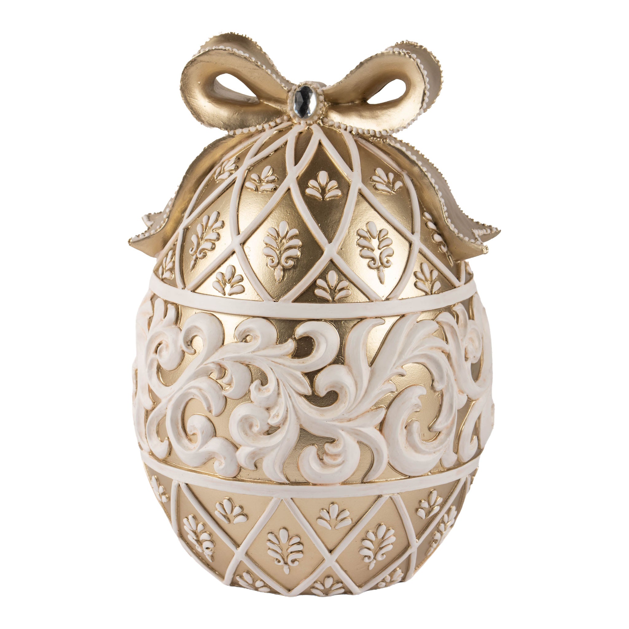 22cm Luxe Gold and Ivory Filigree Ribbon Egg - Seasonal Decor