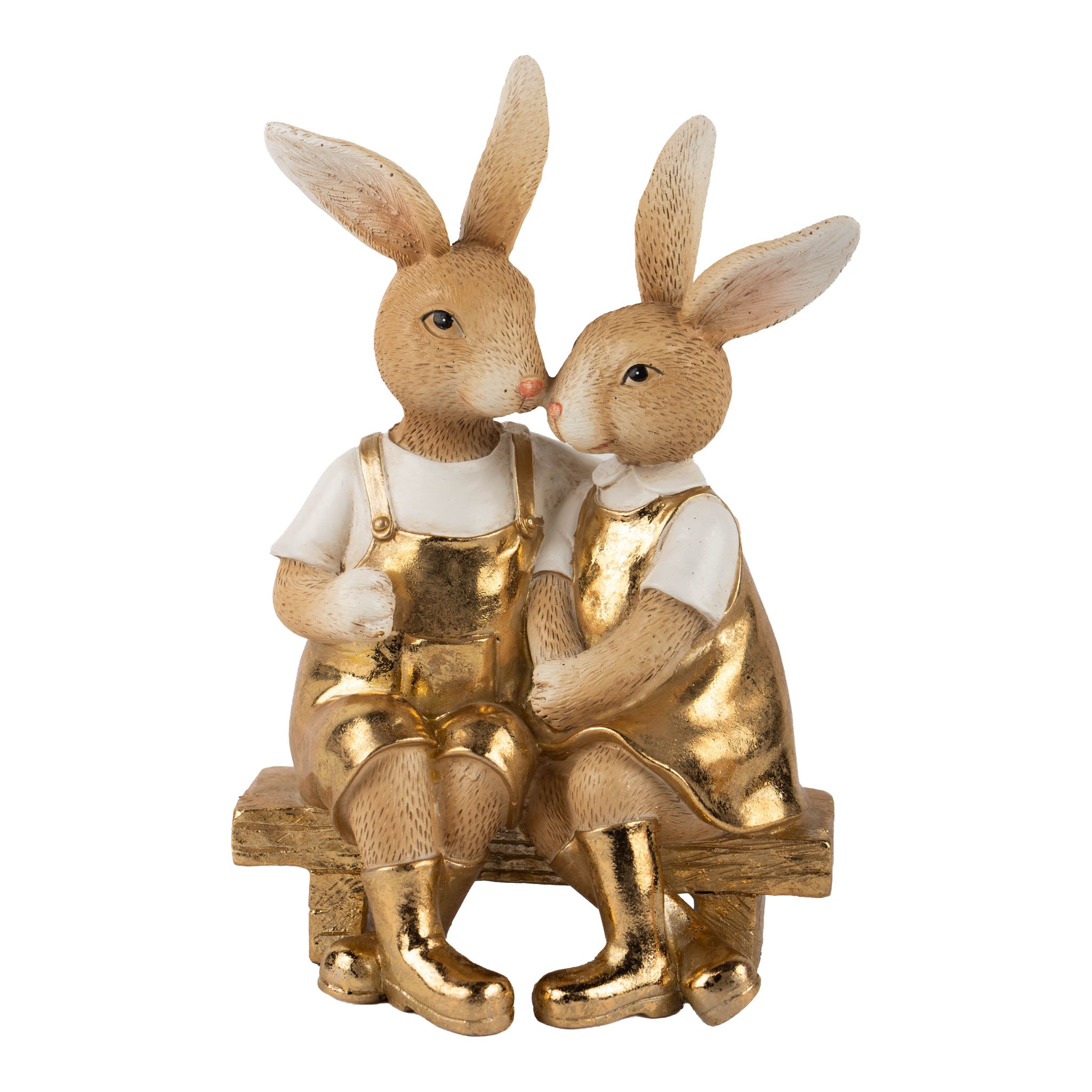 18cm Natural and Gold Sitting Bunny Couple - Seasonal Decor