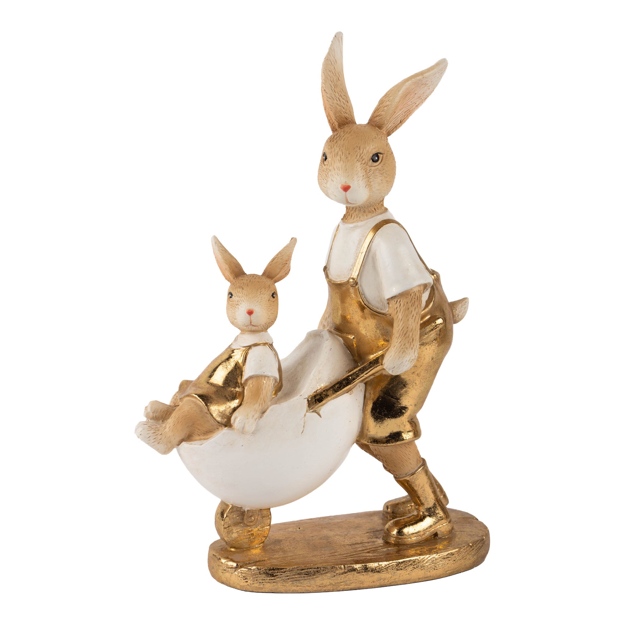 21cm Natural and Gold Wheelbarrow Bunnies - Seasonal Decor