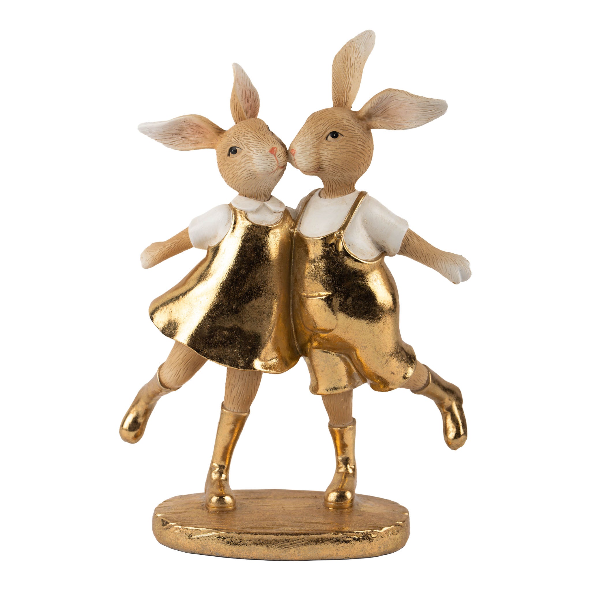 21cm Natural and Gold Dancing Bunny Couple - Seasonal Decor