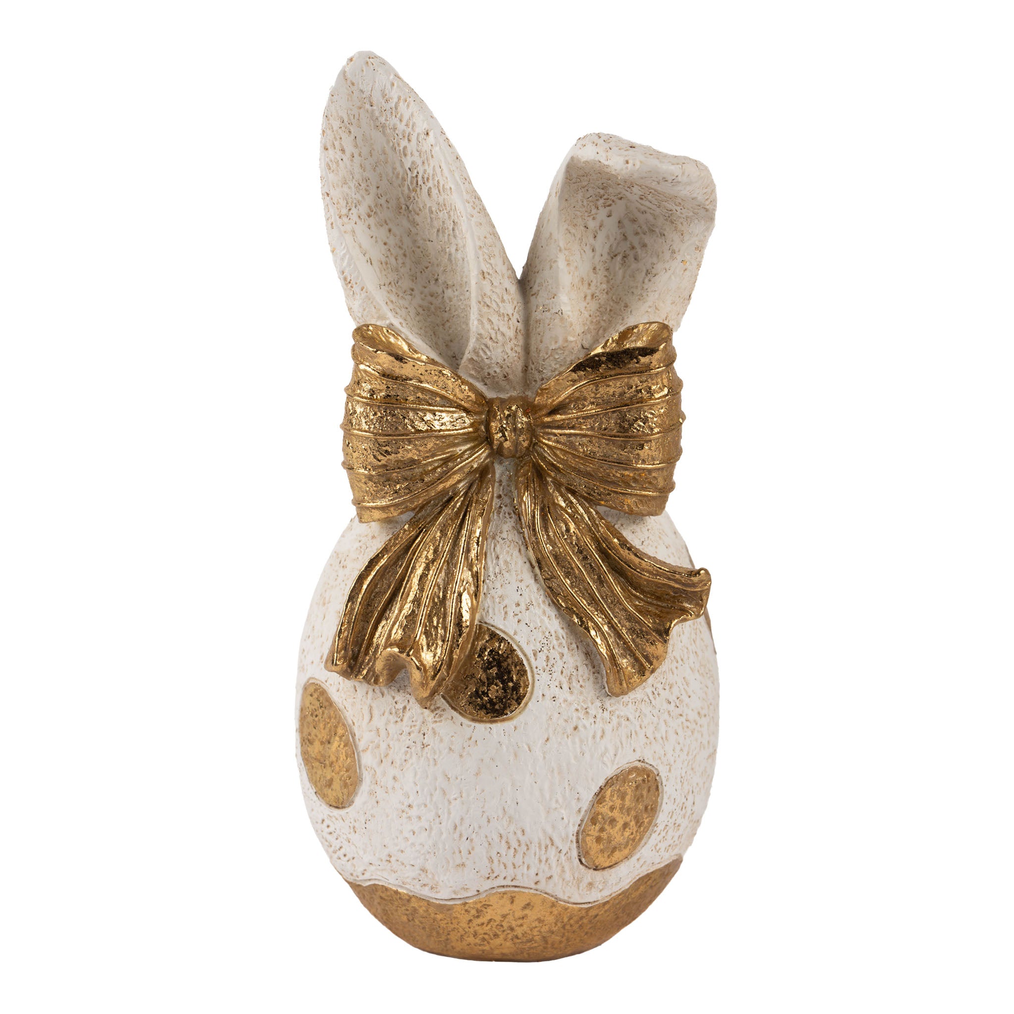 19cm Egg-a-Dot Luxe Ivory and Gold Bunny Ear Ribbon Egg - Seasonal Decor