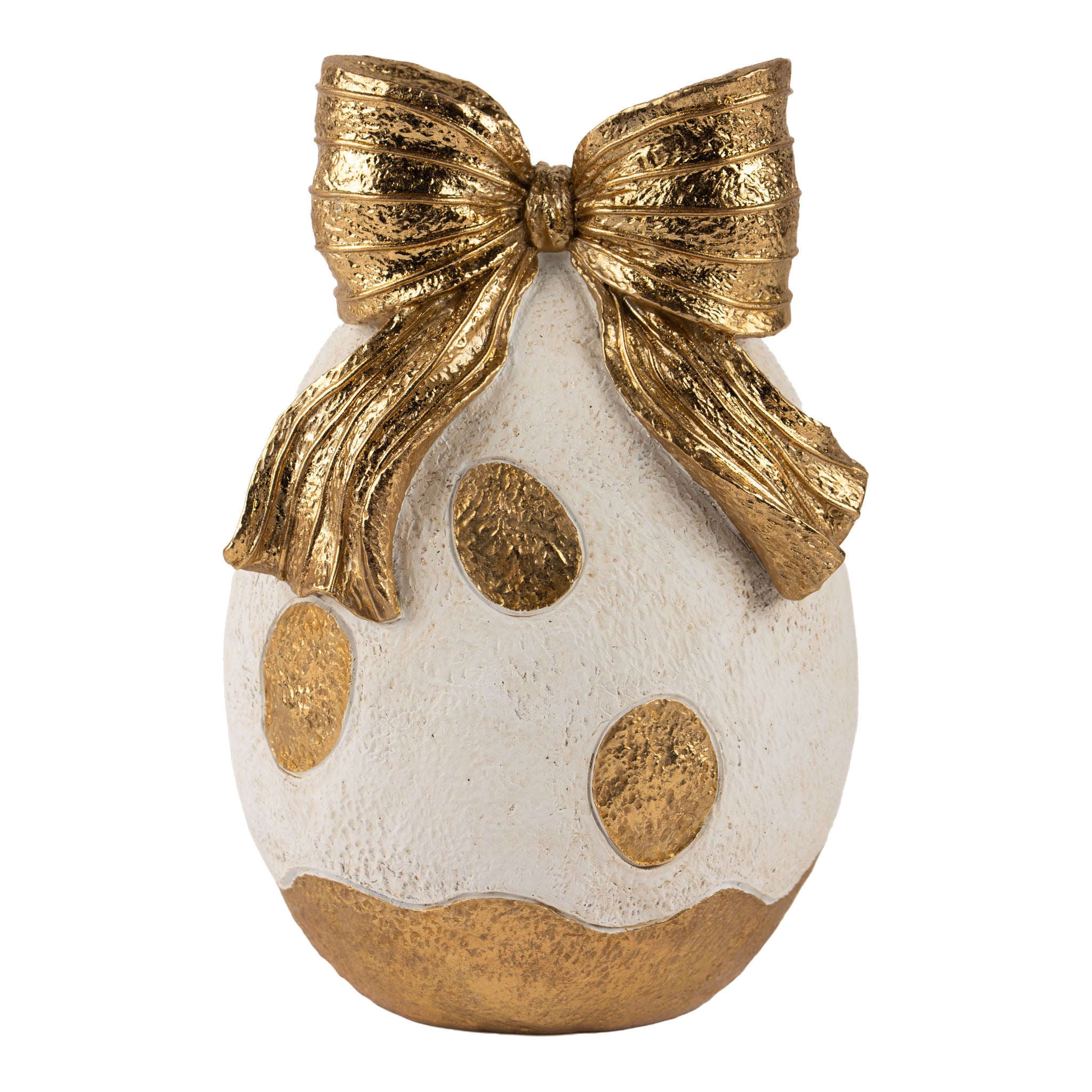 18cm Polka Dot Luxe Ivory and Gold Ribbon Egg - Seasonal Decor