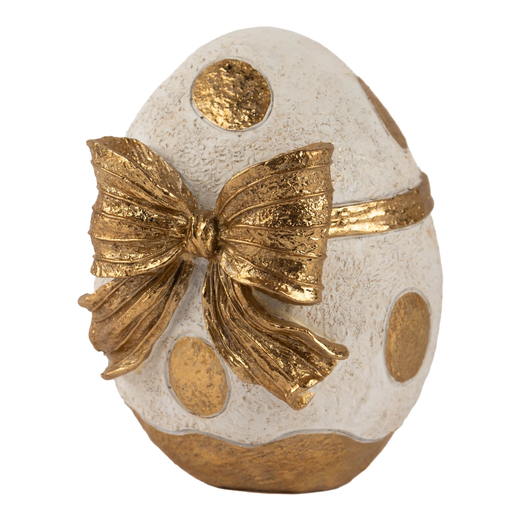 13cm Egg-a-Dot Ivory and Gold Ribbon Egg - Seasonal Decor