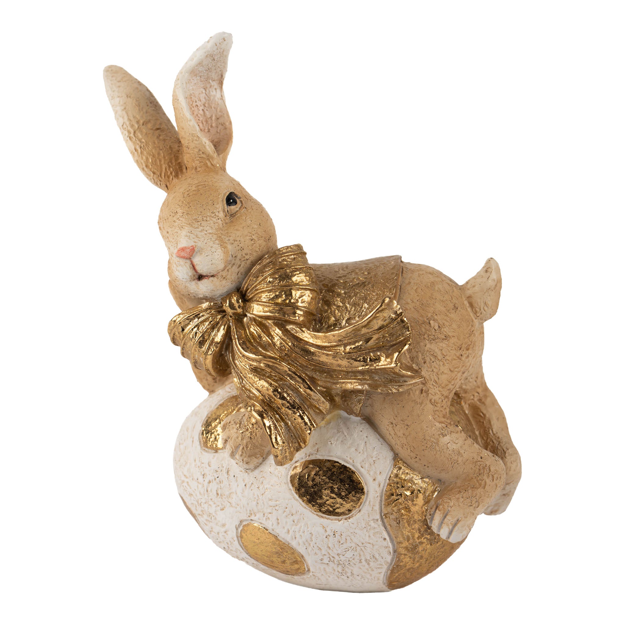 15cm Egg-a-Dot Ivory and Gold Lying Bunny Egg - Seasonal Decor