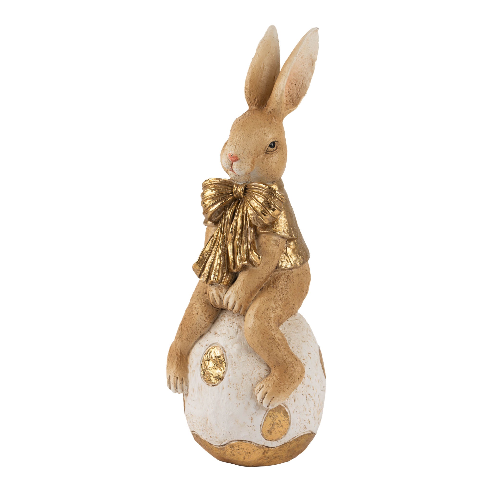 20cm Egg-a-Dot Ivory and Gold Sitting Bunny Egg - Seasonal Decor