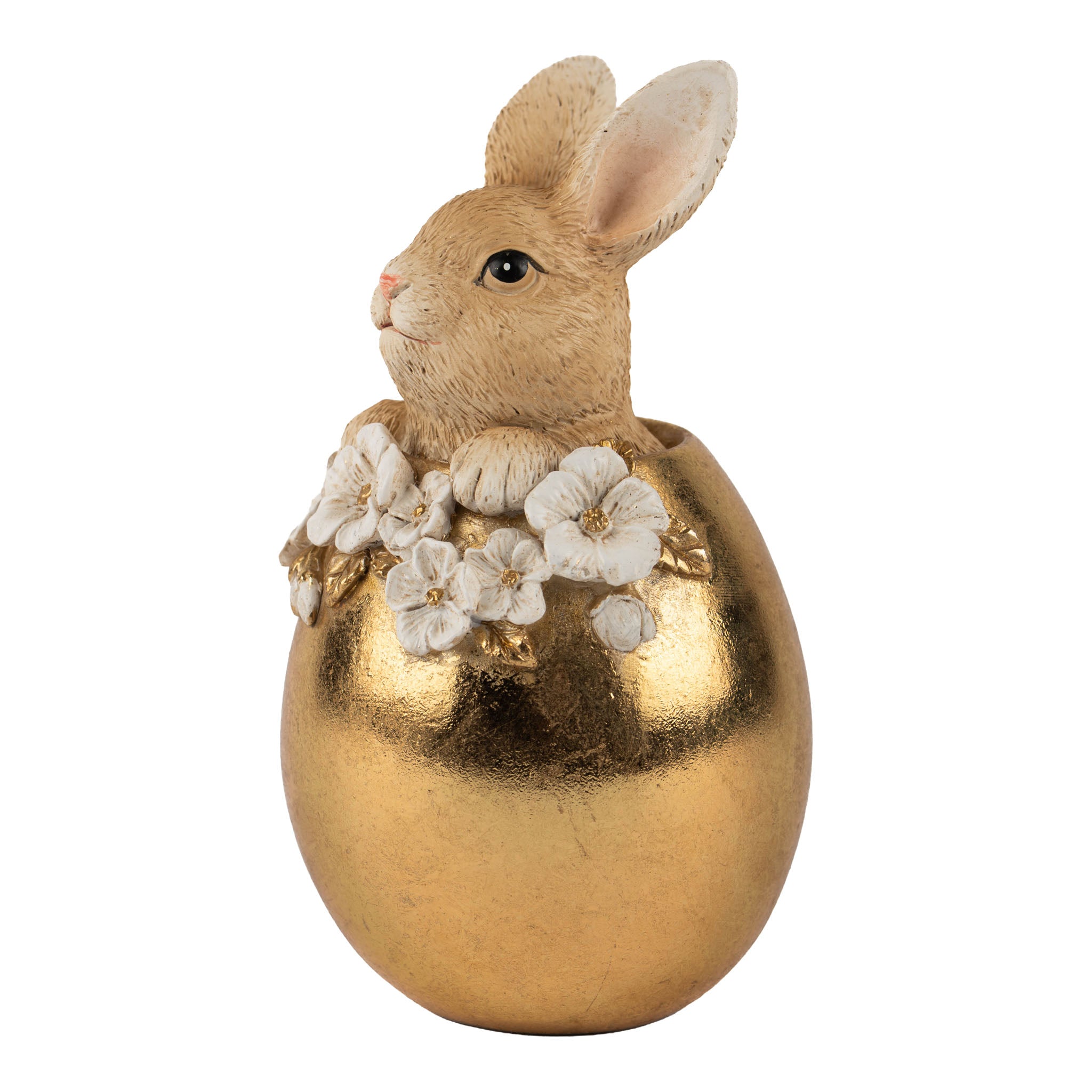 12cm Assorted Gold Bunny Egg with White Flowers - Seasonal Decor