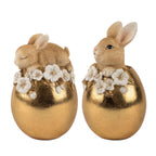 12cm Assorted Gold Bunny Egg with White Flowers - Seasonal Decor
