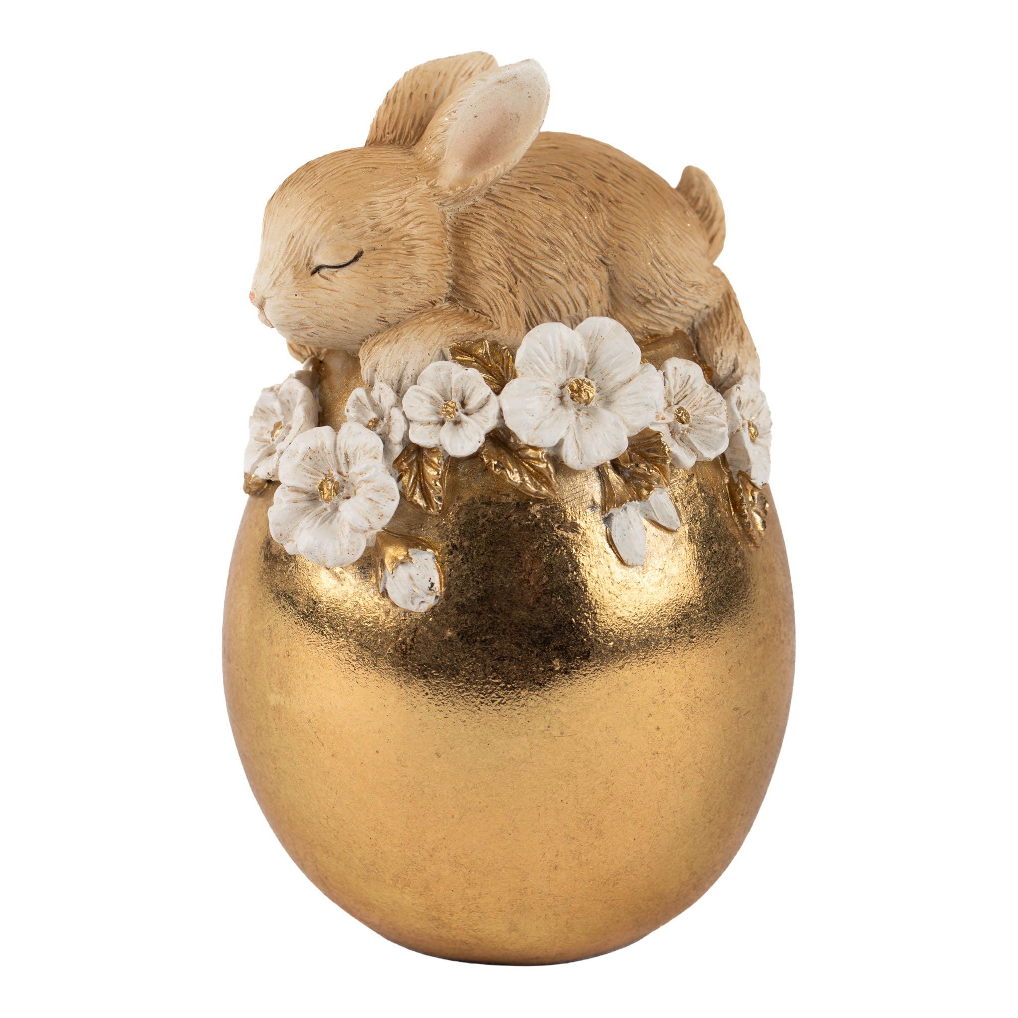 12cm Assorted Gold Bunny Egg with White Flowers - Seasonal Decor