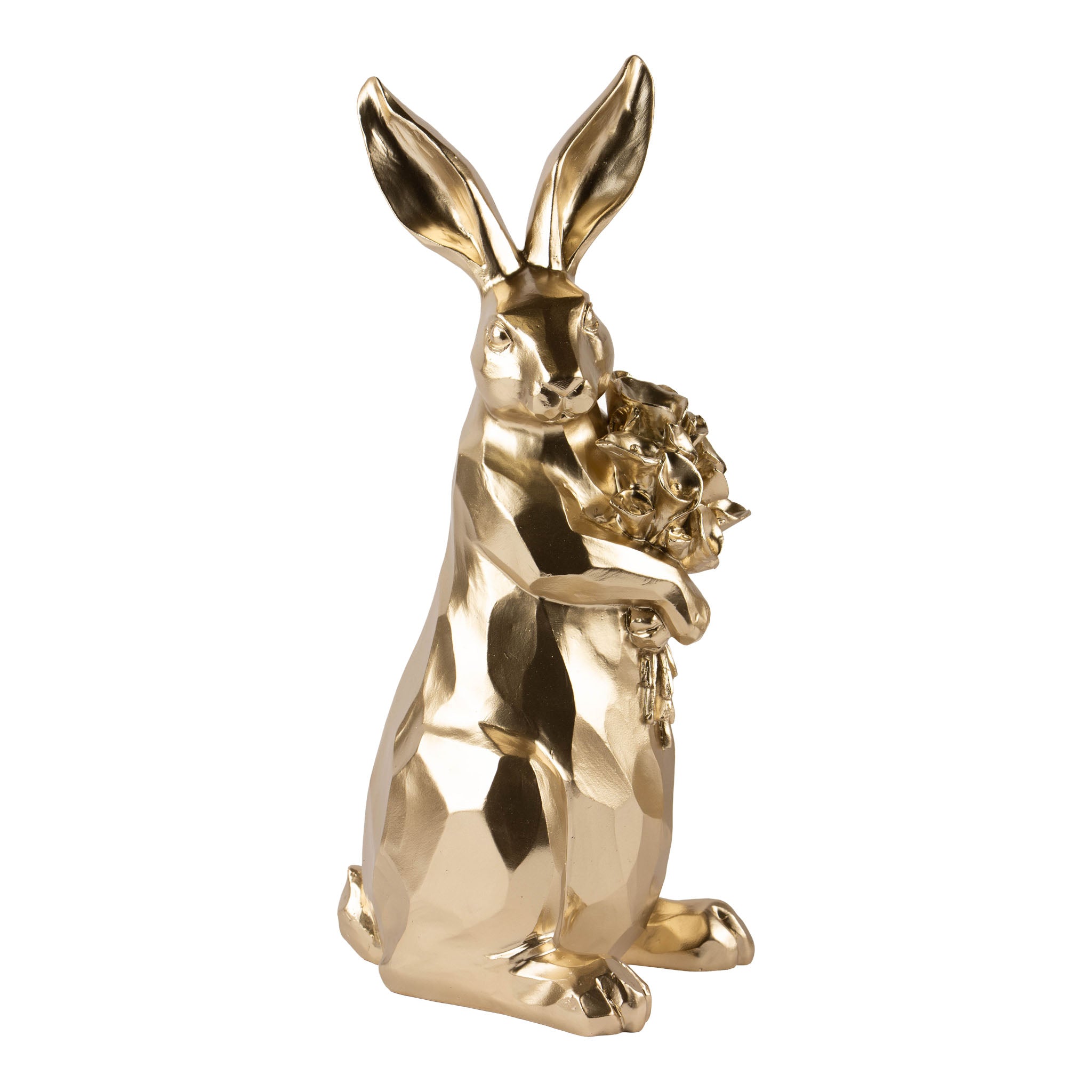 37cm Standing Gold Bunny holding Bouquet - Seasonal Decor