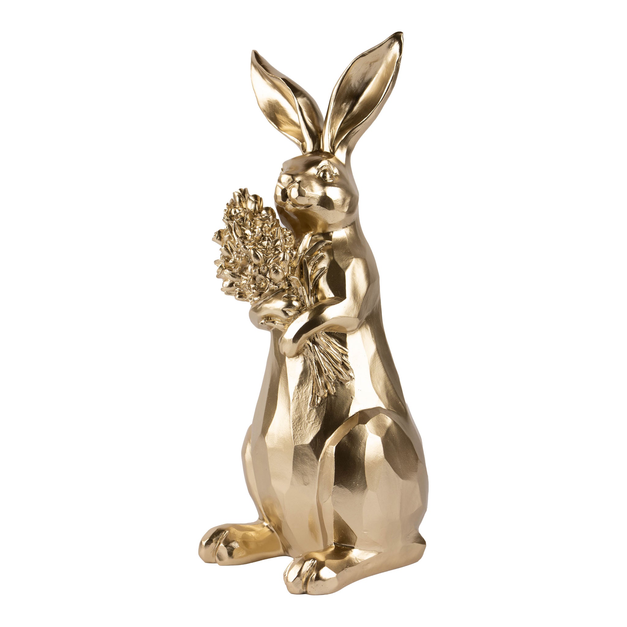 36cm Stanging Gold Bunny holding Bouquet - Seasonal Decor
