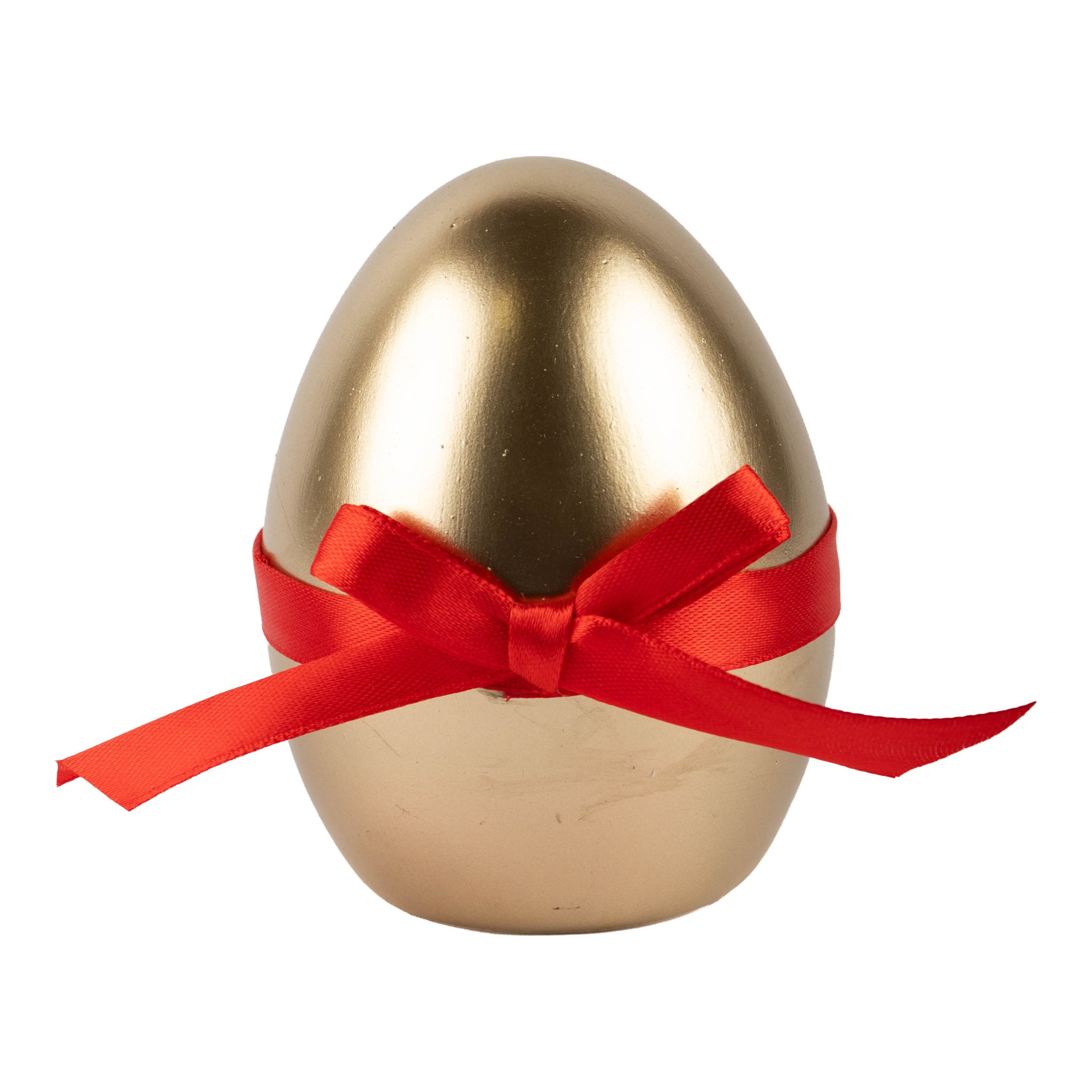 10cm Gold Egg with Red Ribbon - Seasonal Decor