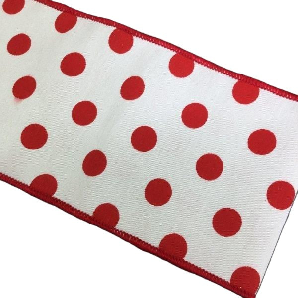 White Satin Red Dots Ribbon - Seasonal Decor