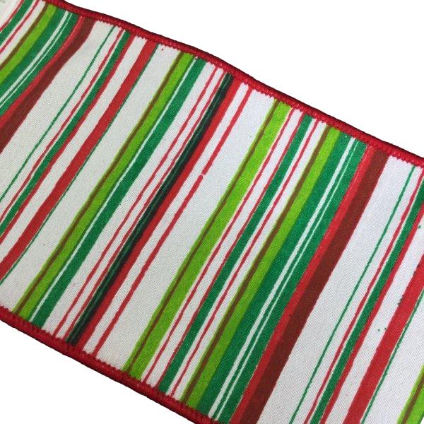 White Red Green Striped Ribbon - Seasonal Decor