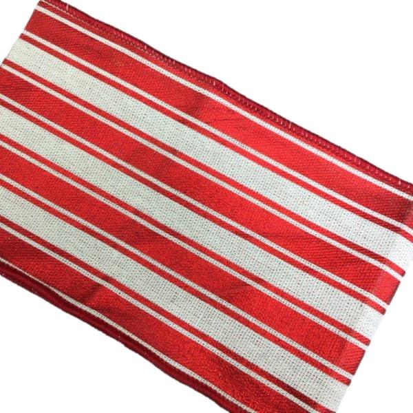 Red White Metallic Stripe Ribbon - Seasonal Decor
