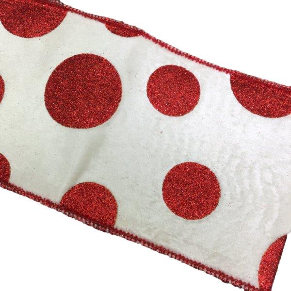 White Red Glitter Polka Ribbon - Seasonal Decor