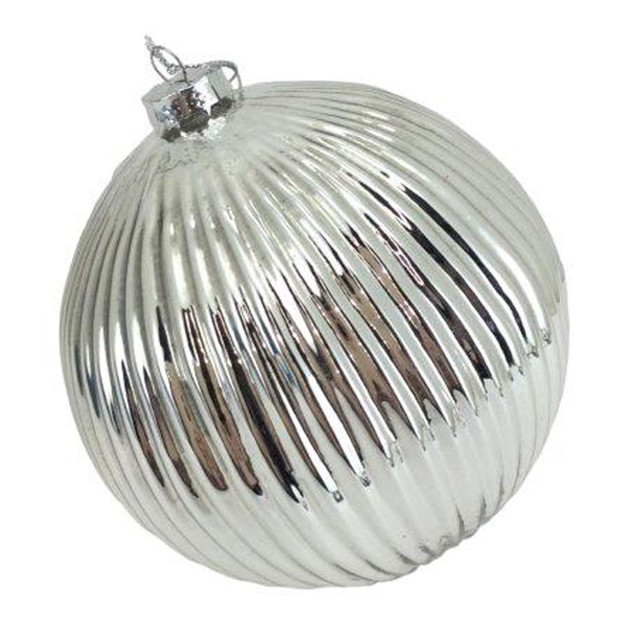 15cm Silver Linen Glass Ball - Seasonal Decor