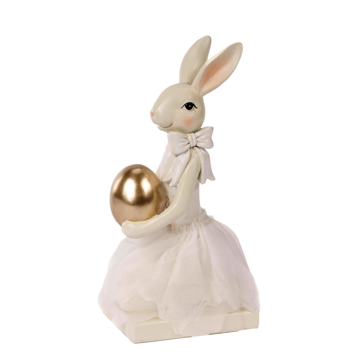 21cm Sitting Bunny W Egg - Seasonal Decor