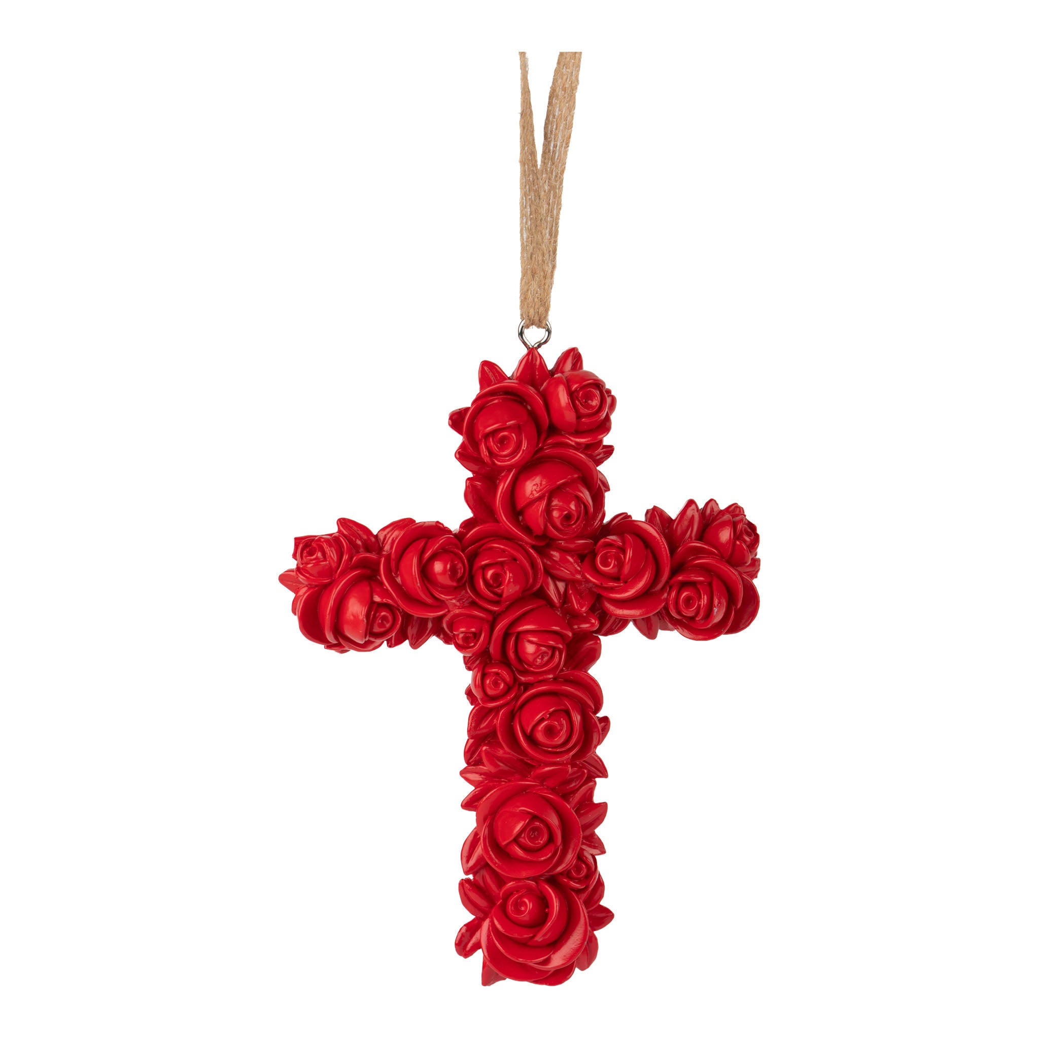 13cm Floral Red Hanging Cross - Seasonal Decor