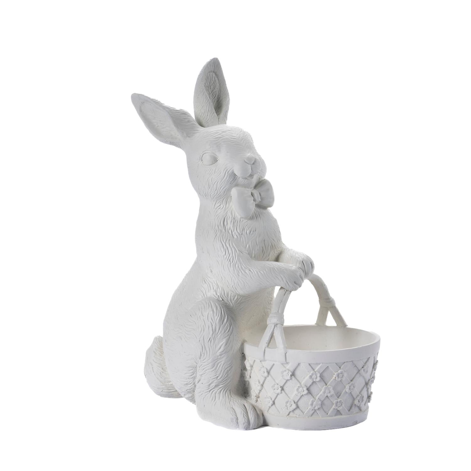 Deluxe White Bunny With Basket - Seasonal Decor