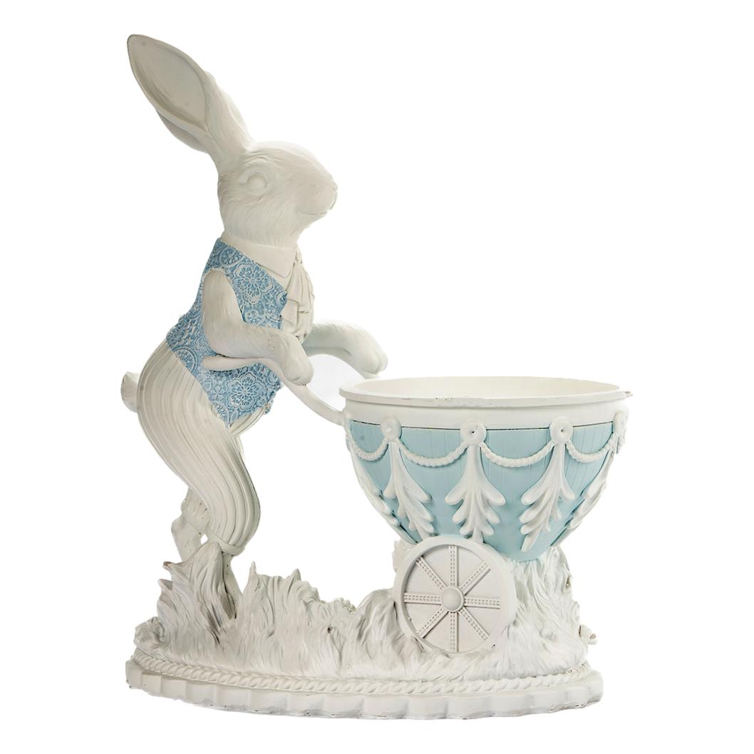 36cm White Rabbit W Cart - Seasonal Decor