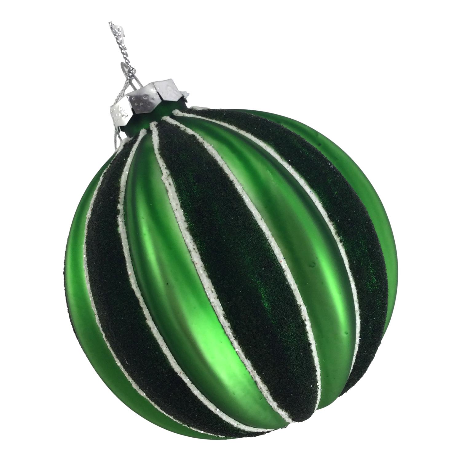 Green Striped Ball Hanging - Seasonal Decor