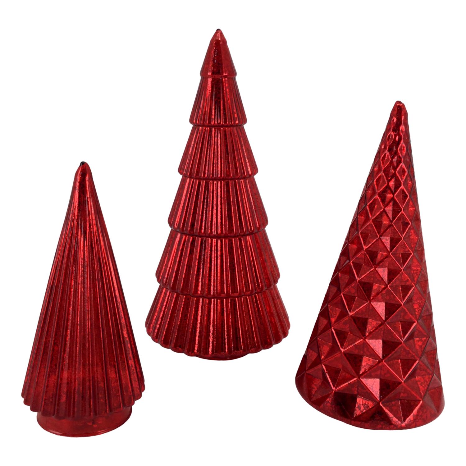 Set 3 Red Glass Trees - Seasonal Decor