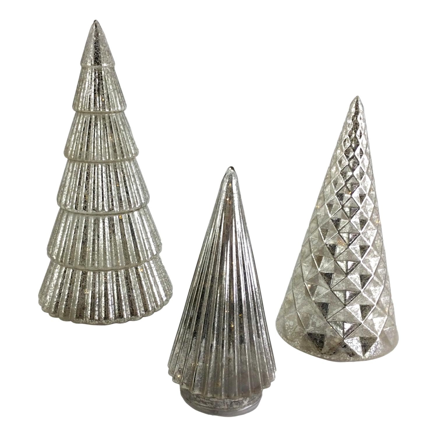 Set 3 Silver Glass Trees - Seasonal Decor