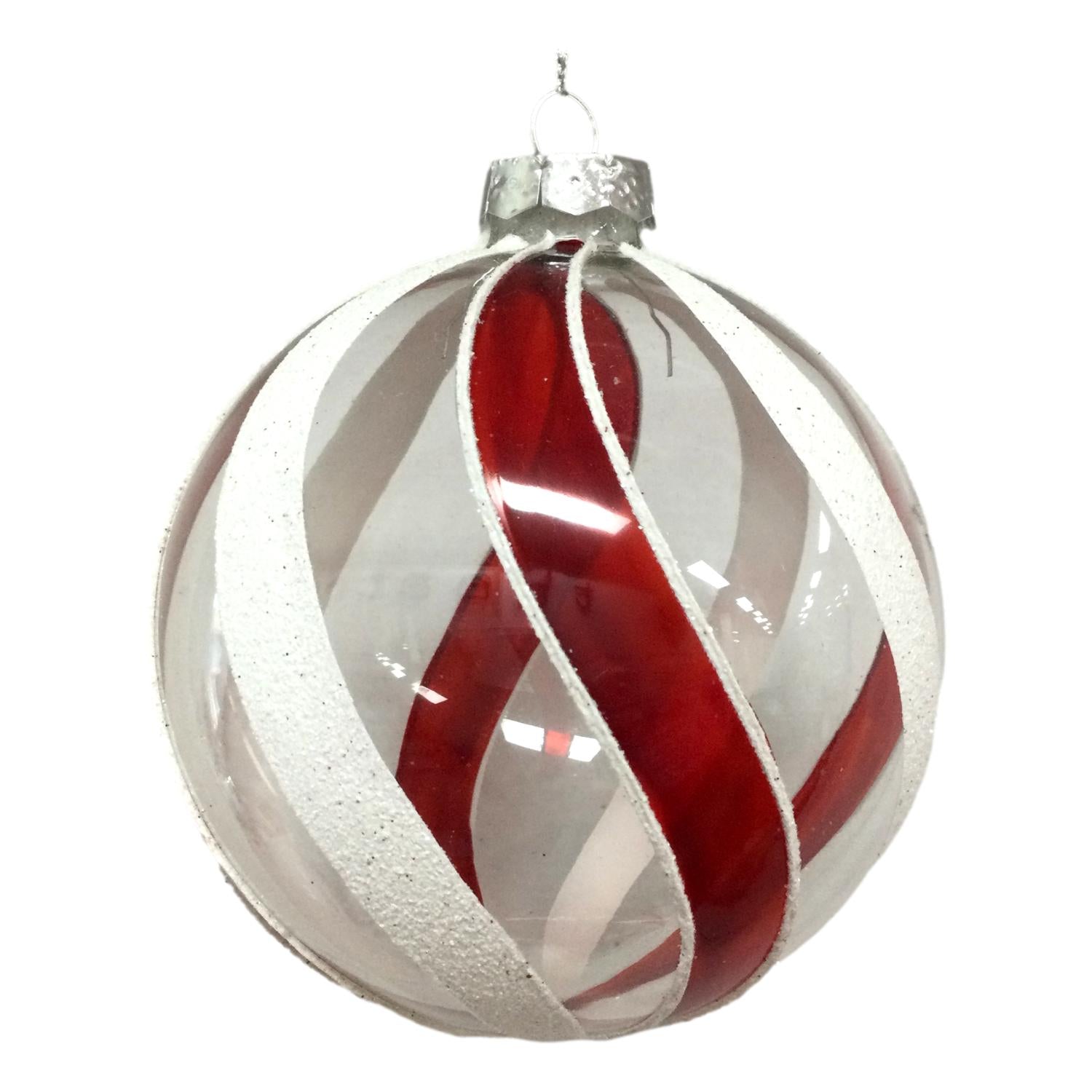 Red White Clear Swirl Ball Hanging - Seasonal Decor